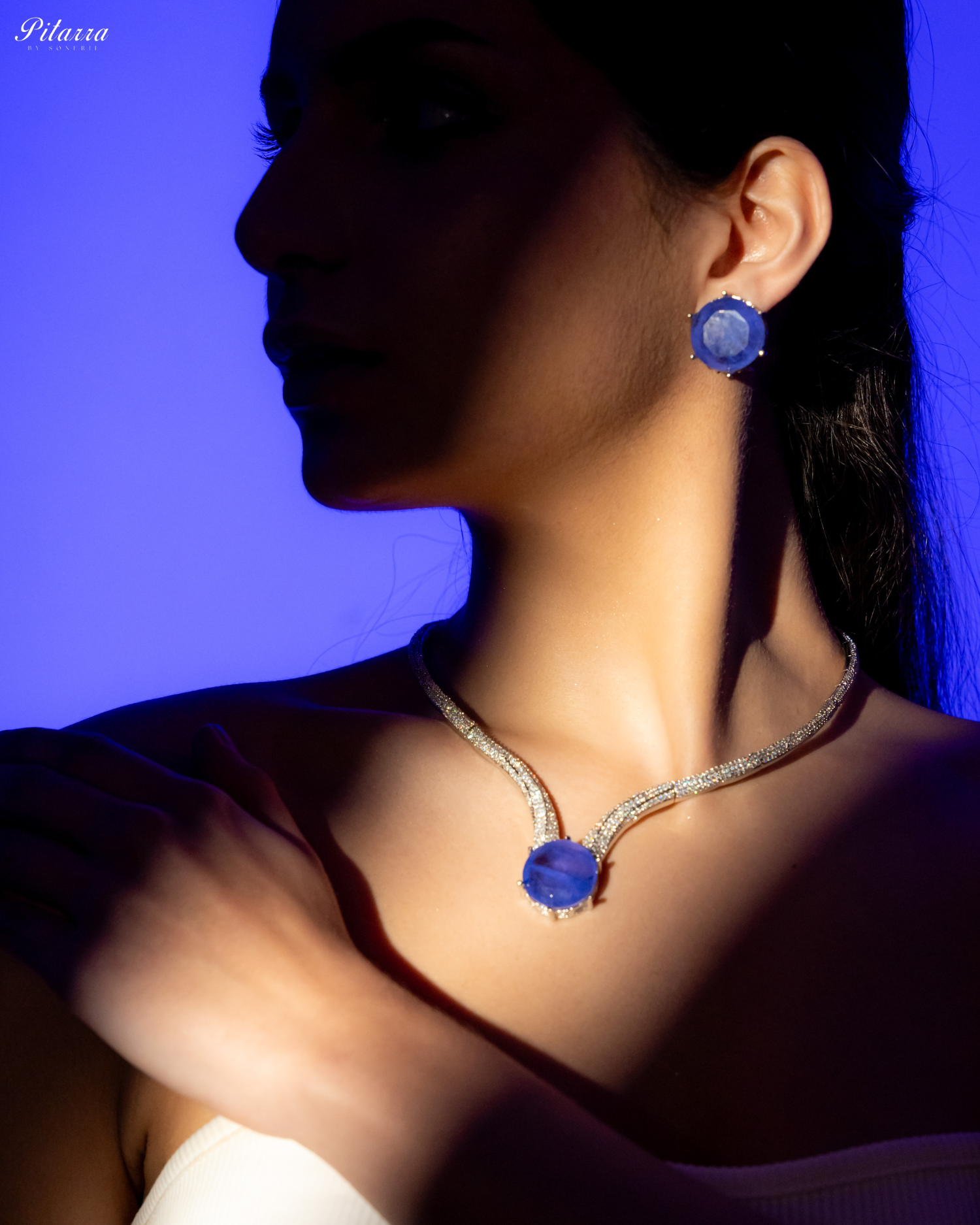 Blue Drop Stone CZ Necklace Set_Left Angle