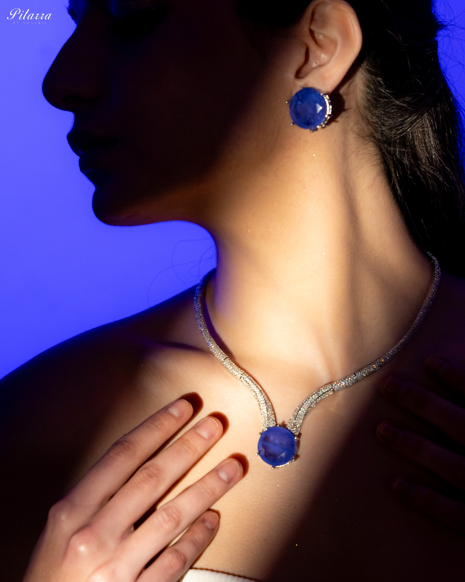 Blue Drop Stone CZ Necklace Set_Side
