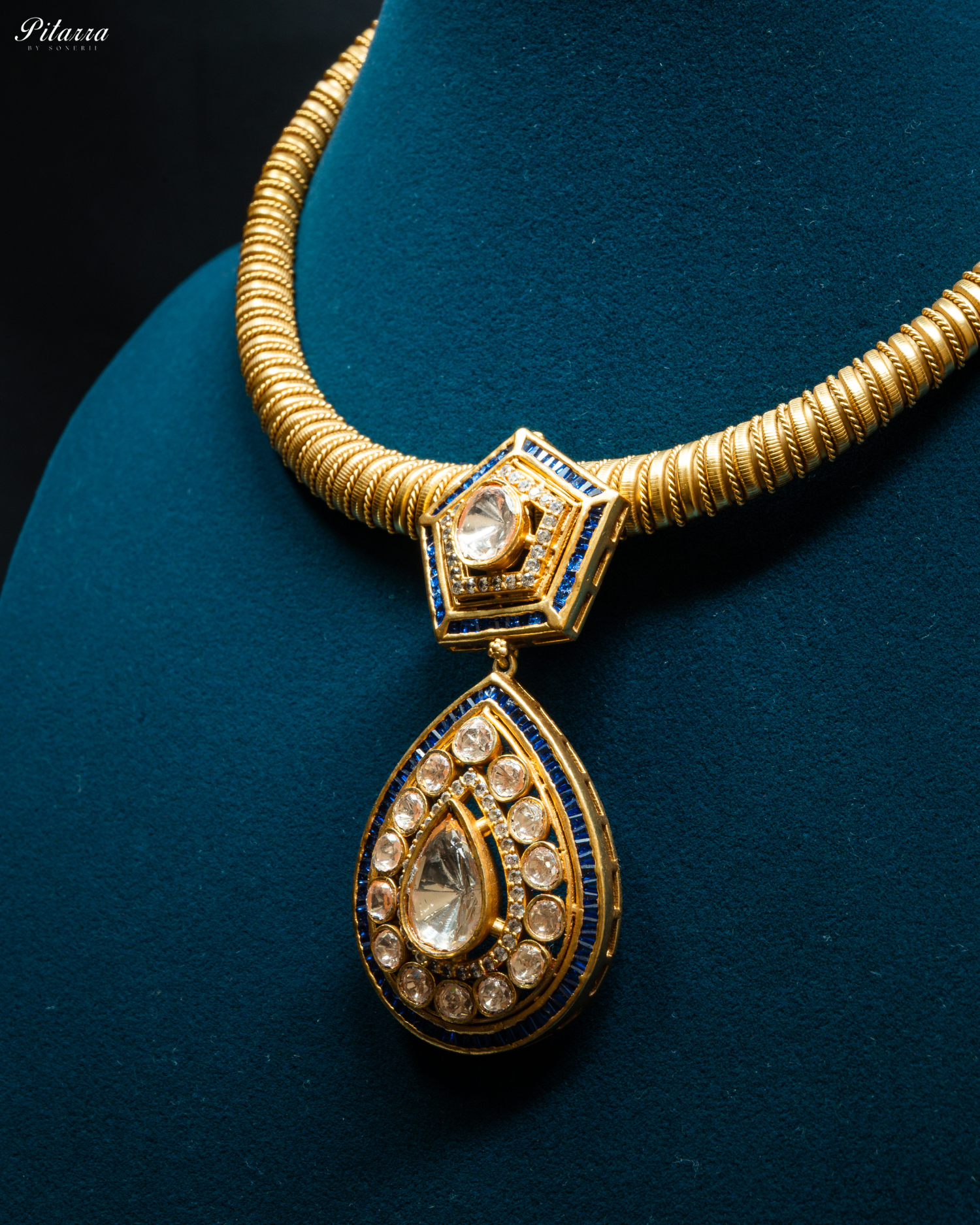 Blue Layer Gold Polki Kundan Necklace Set_Zoom Angle