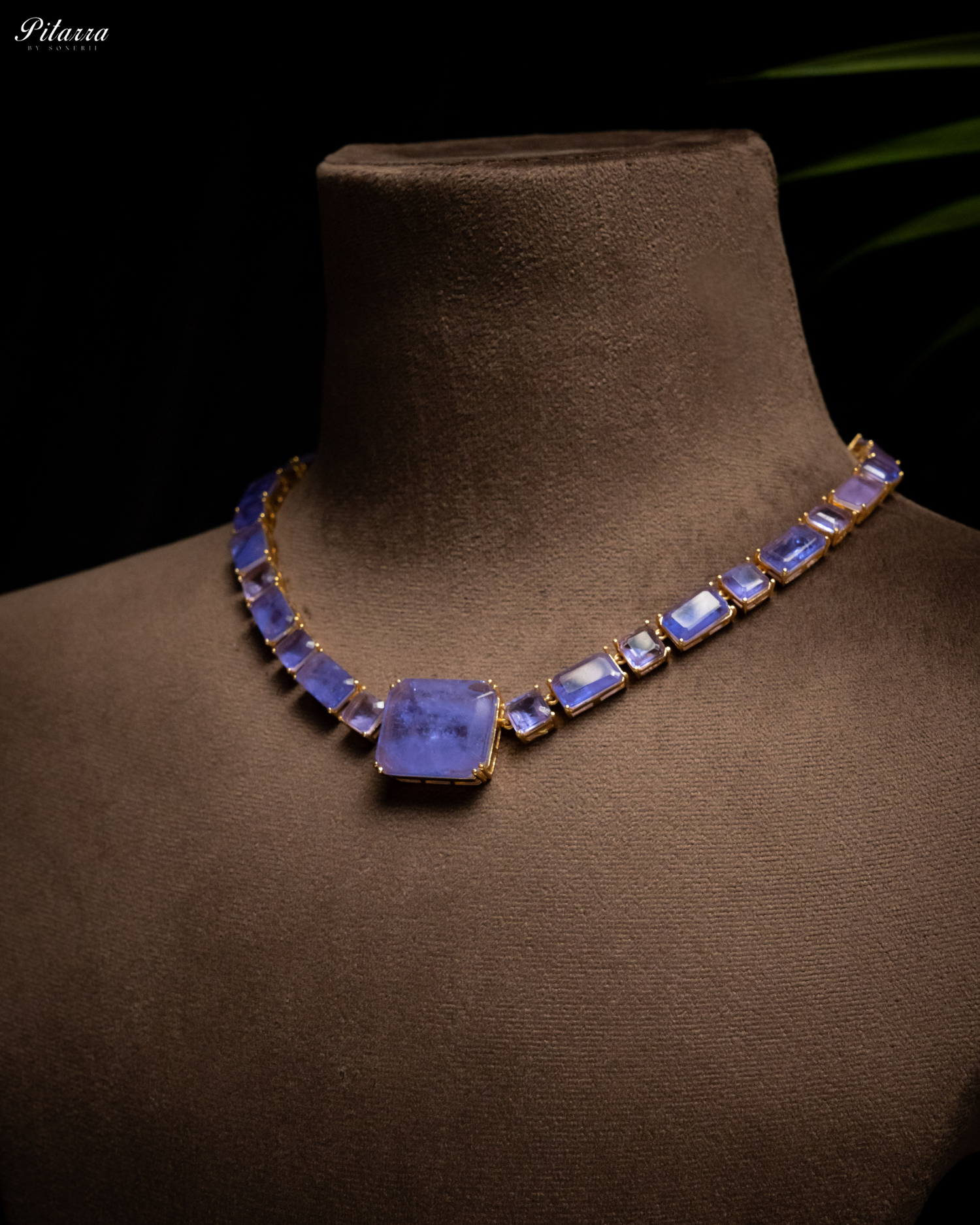 Blue Square Cubic Zirconia Necklace Set_Side Angle