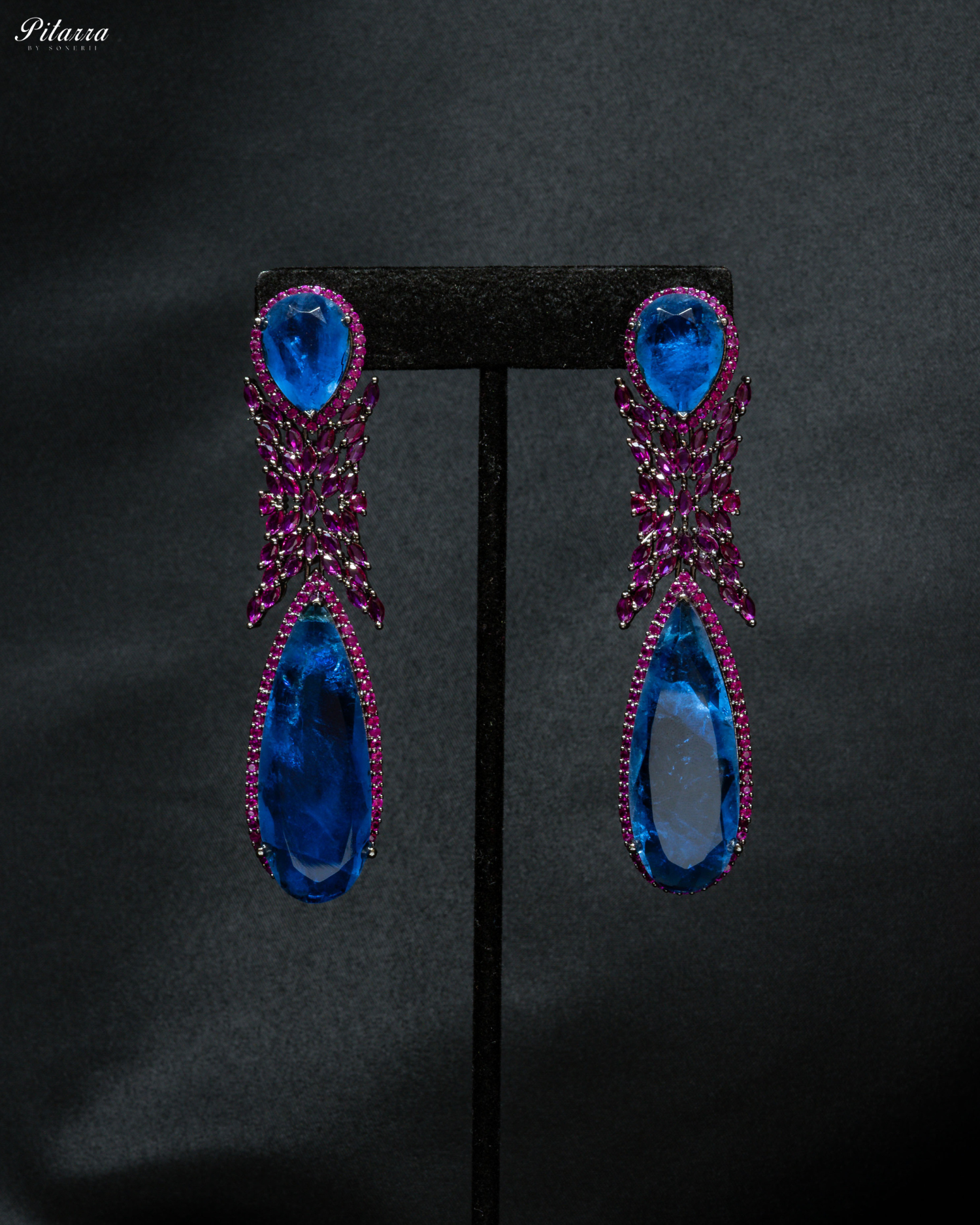 Blue Stone Contemporary Drop Earrings_Front Image