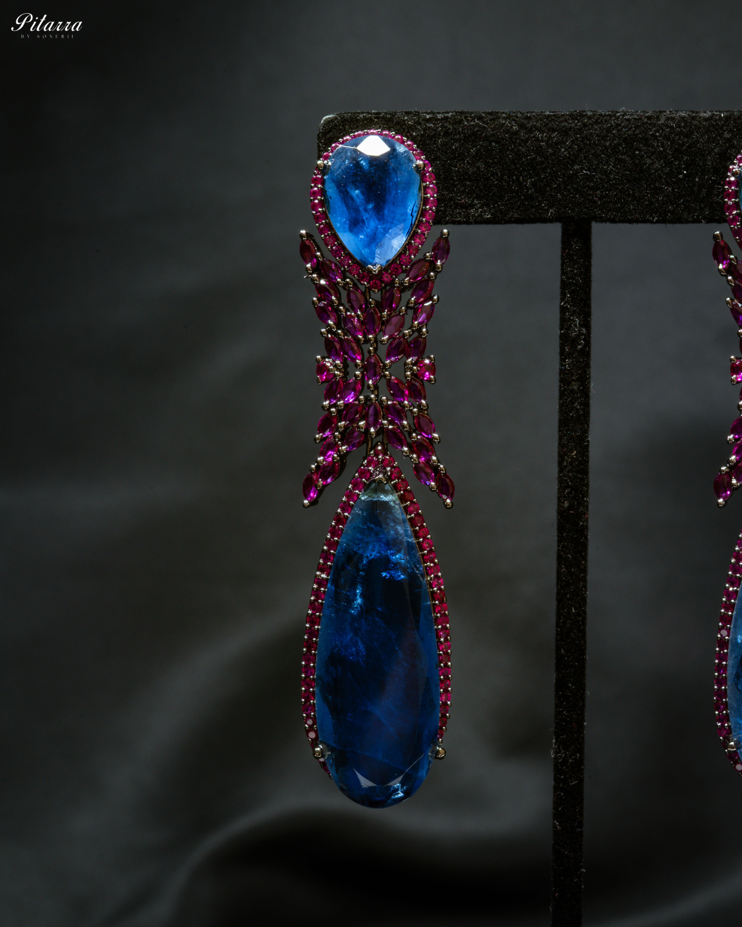 Blue Stone Contemporary Drop Earrings_Zoom Angle