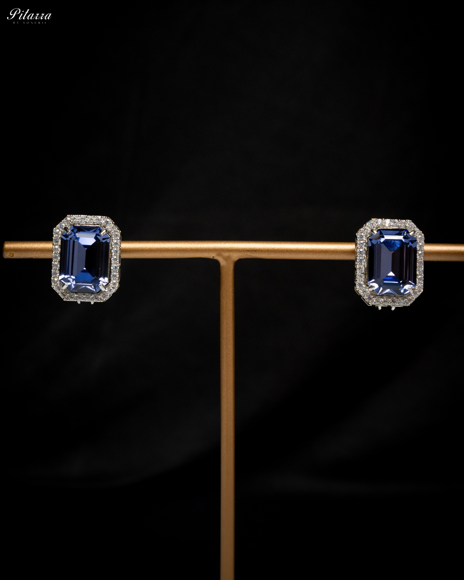 Blue Stone Two Layer Pearl Choker_Earrings