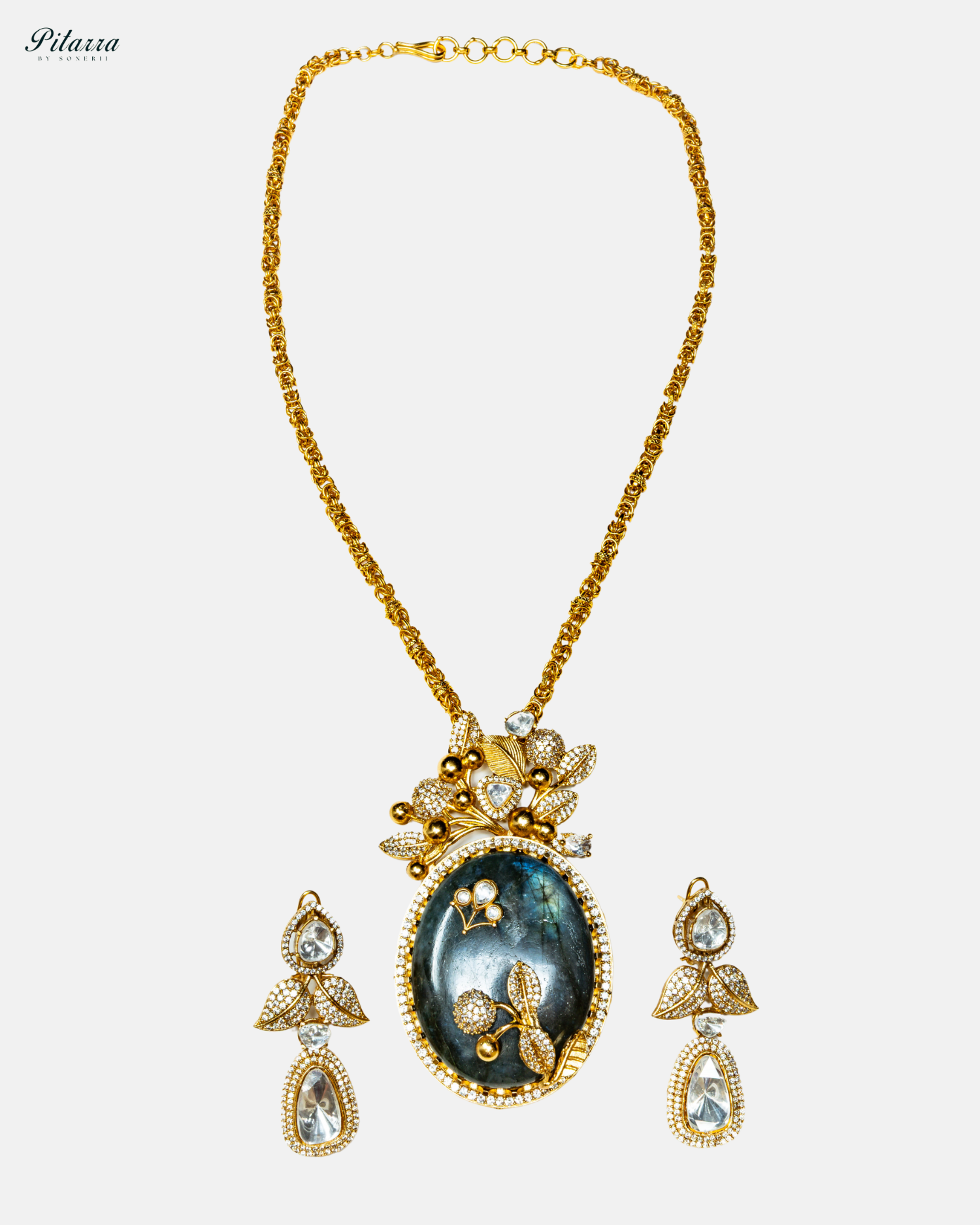 Blue Stone Victorian Kundan Necklace Set_White Background