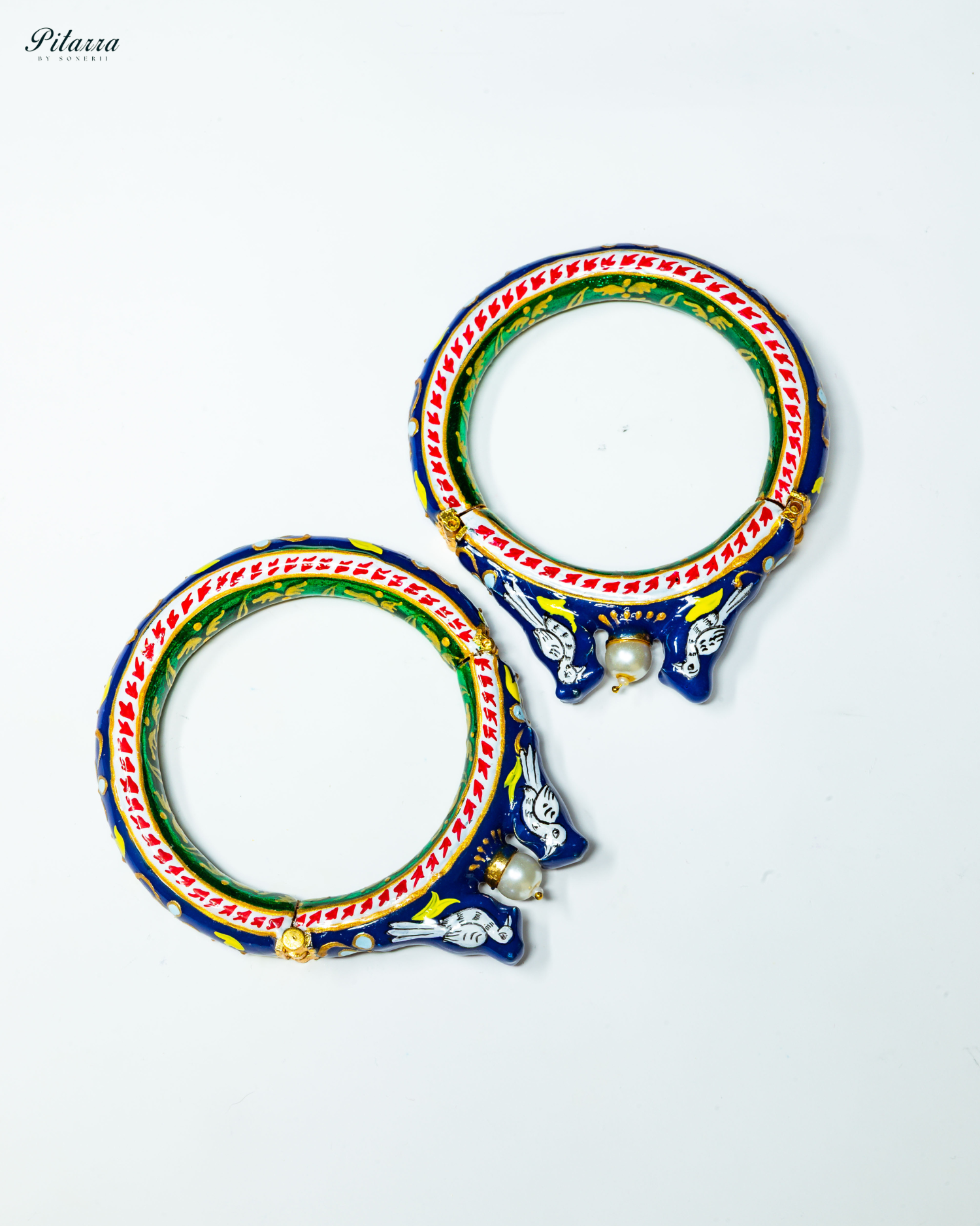 Blue Traditional Kundan Bangle Set_Side Angle