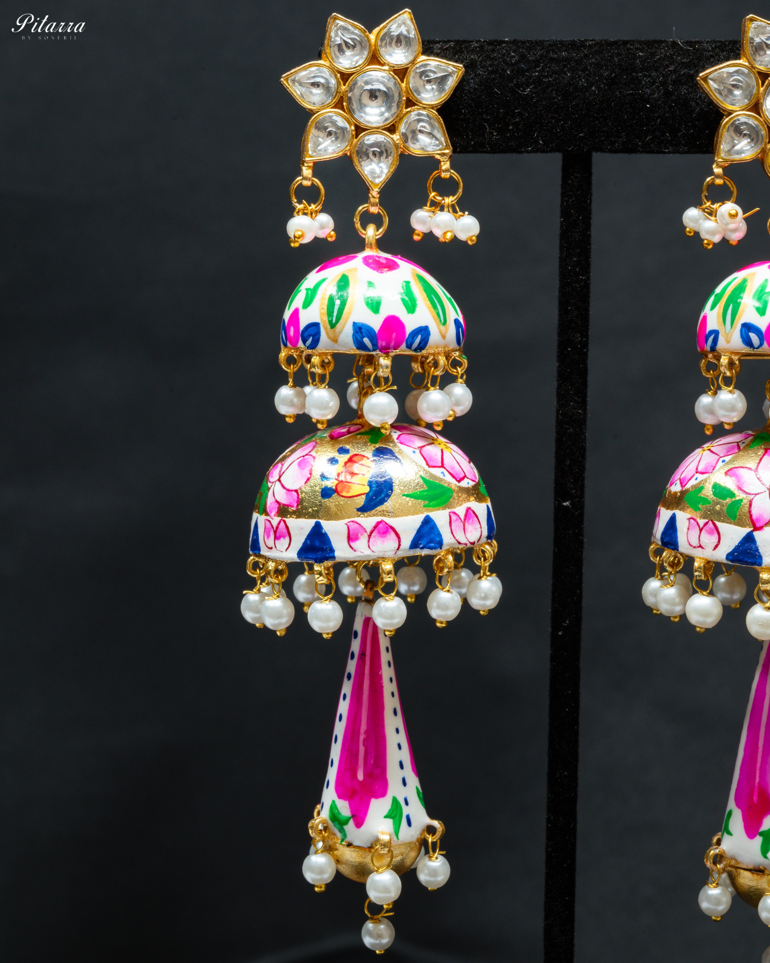 Classic Pitarra Minakari Three Tier Jhumki Earrings_Zoom Angle