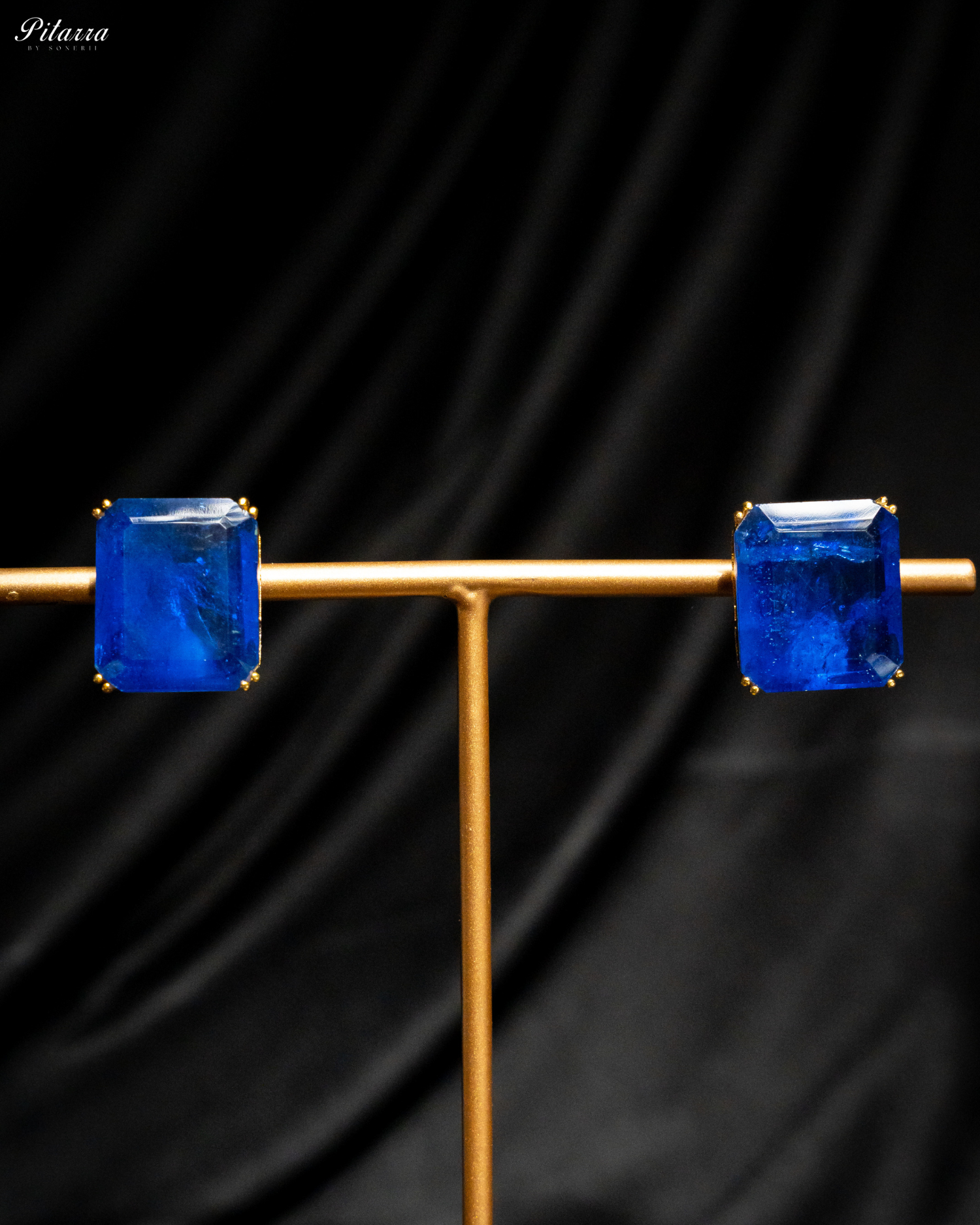Classic Square Blue CZ Necklace Set_Earrings