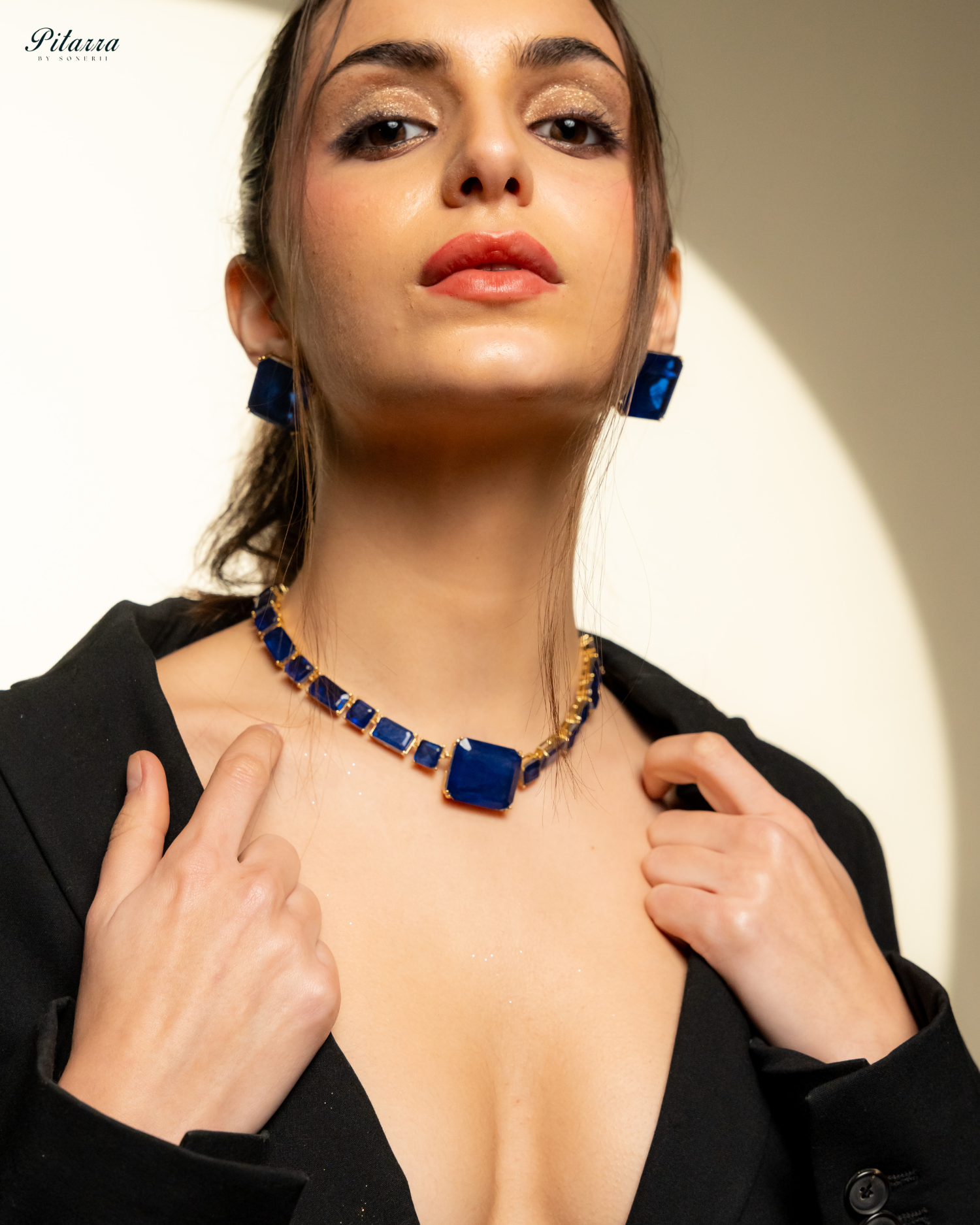 Classic Square Blue CZ Necklace Set_Front Image