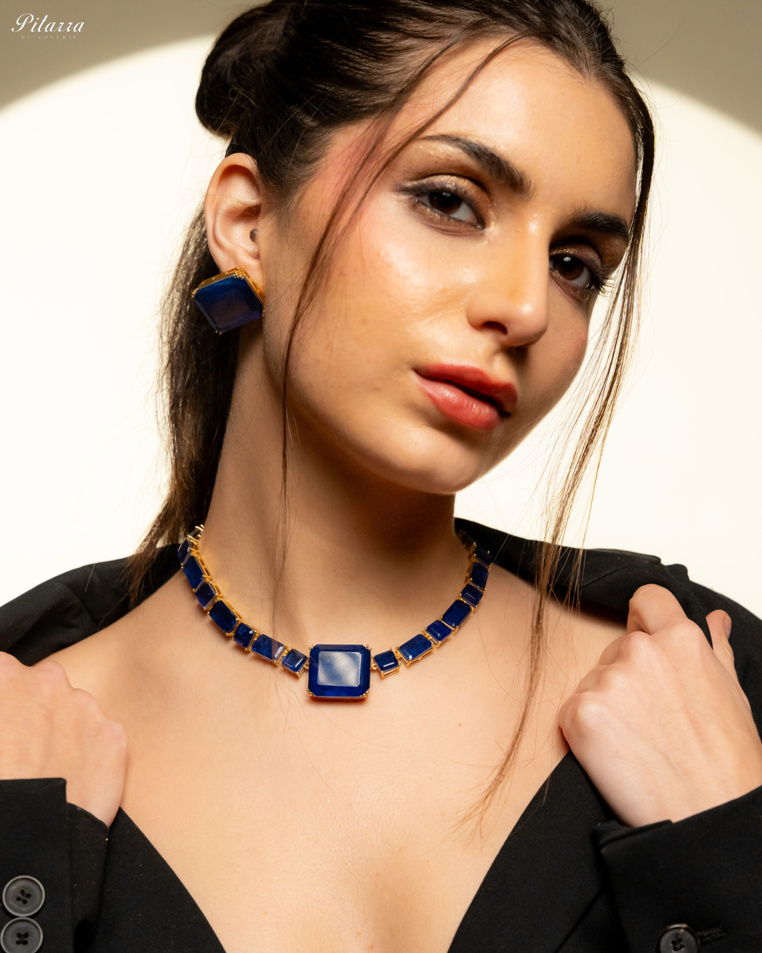 Classic Square Blue CZ Necklace Set_Front Pose