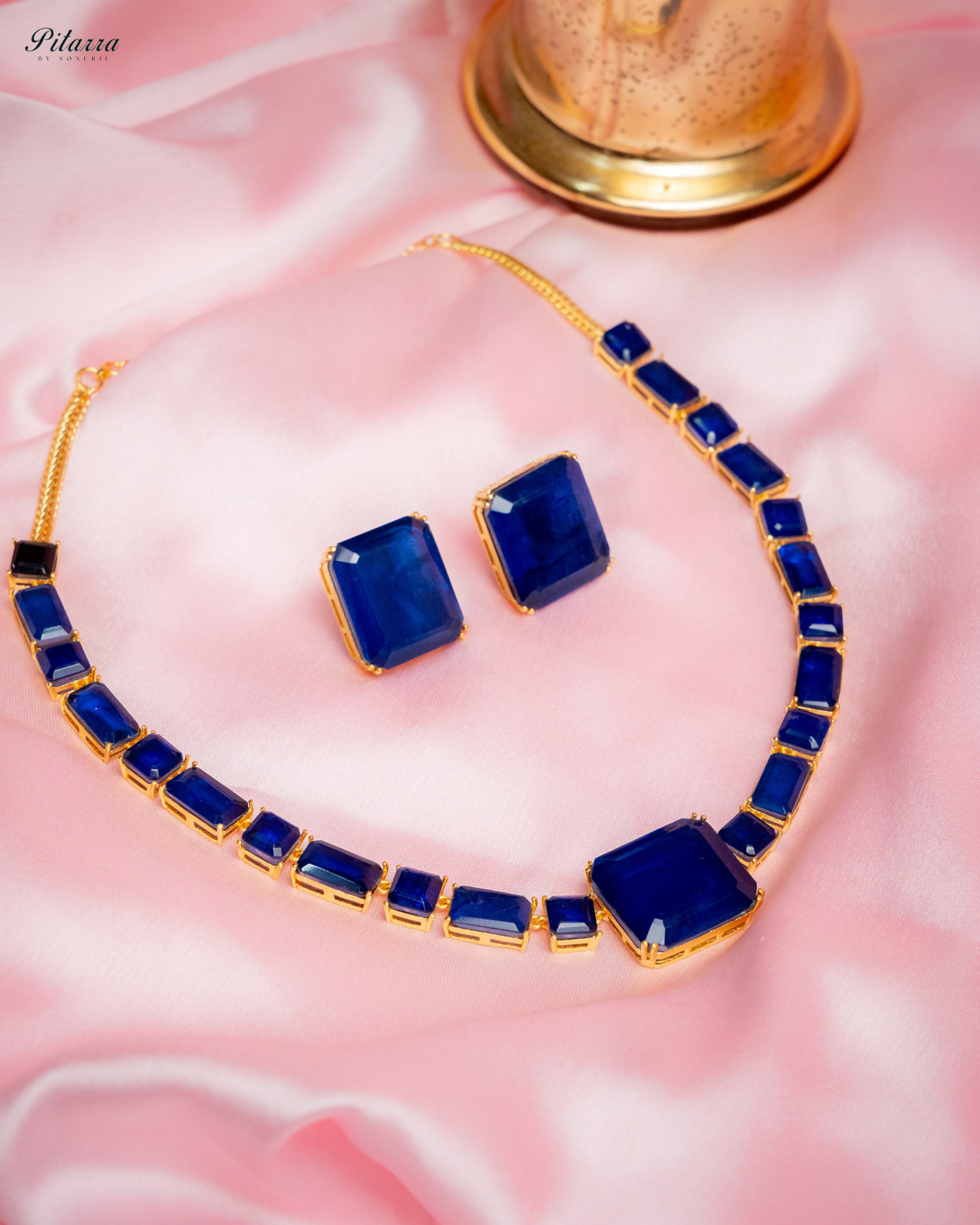 Classic Square Blue CZ Necklace Set_Image
