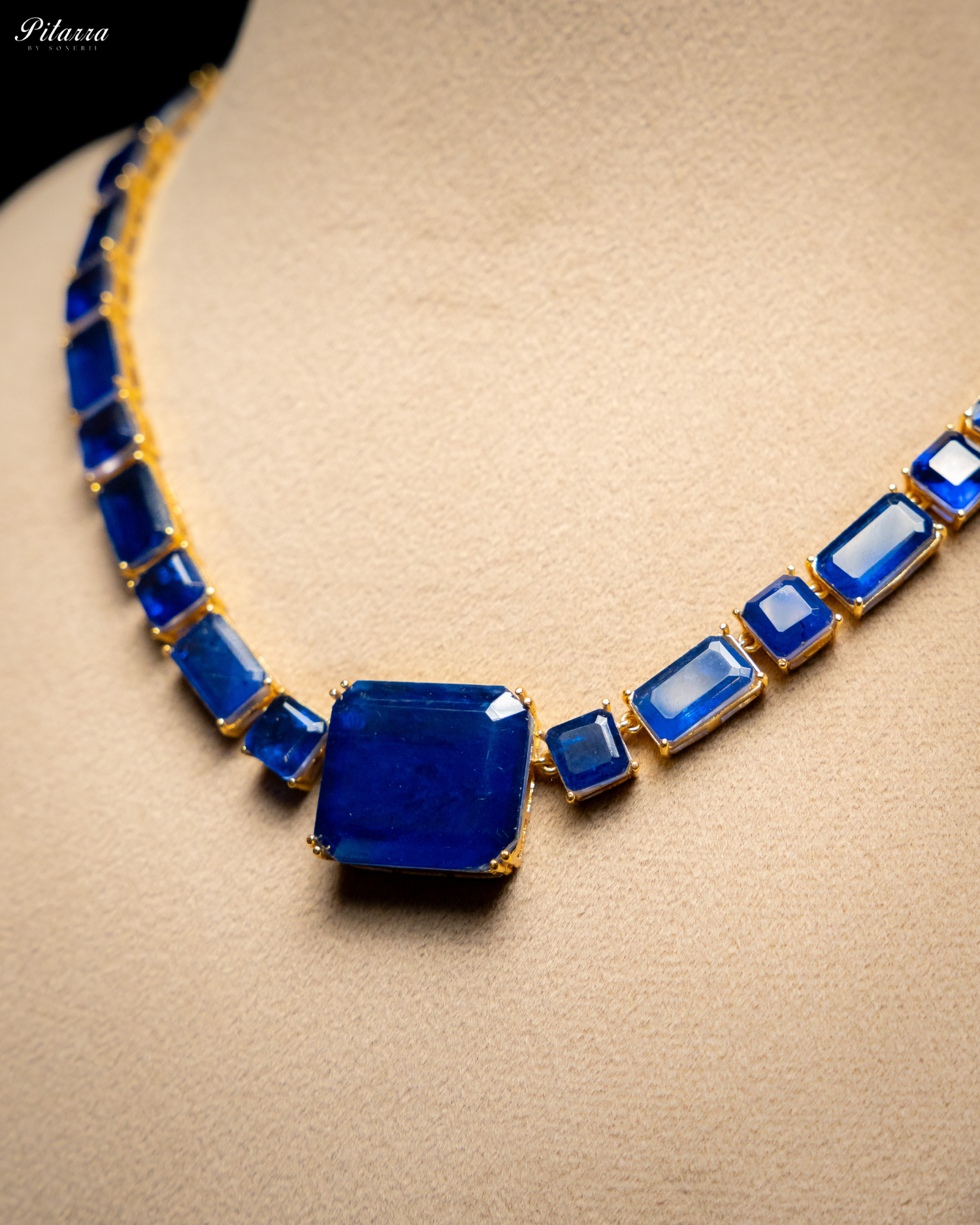 Classic Square Blue CZ Necklace Set_Zoom Angle
