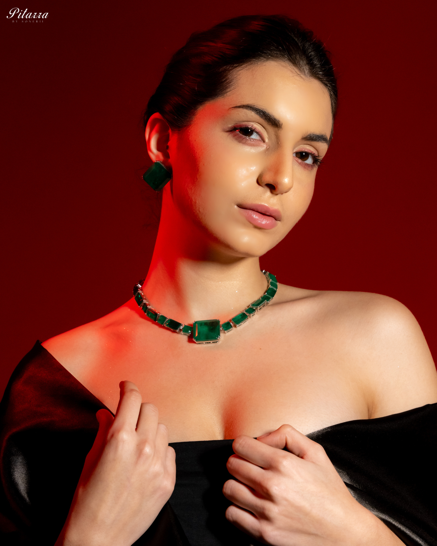 Classic Square Emerald Green CZ Necklace Set_Front Pose