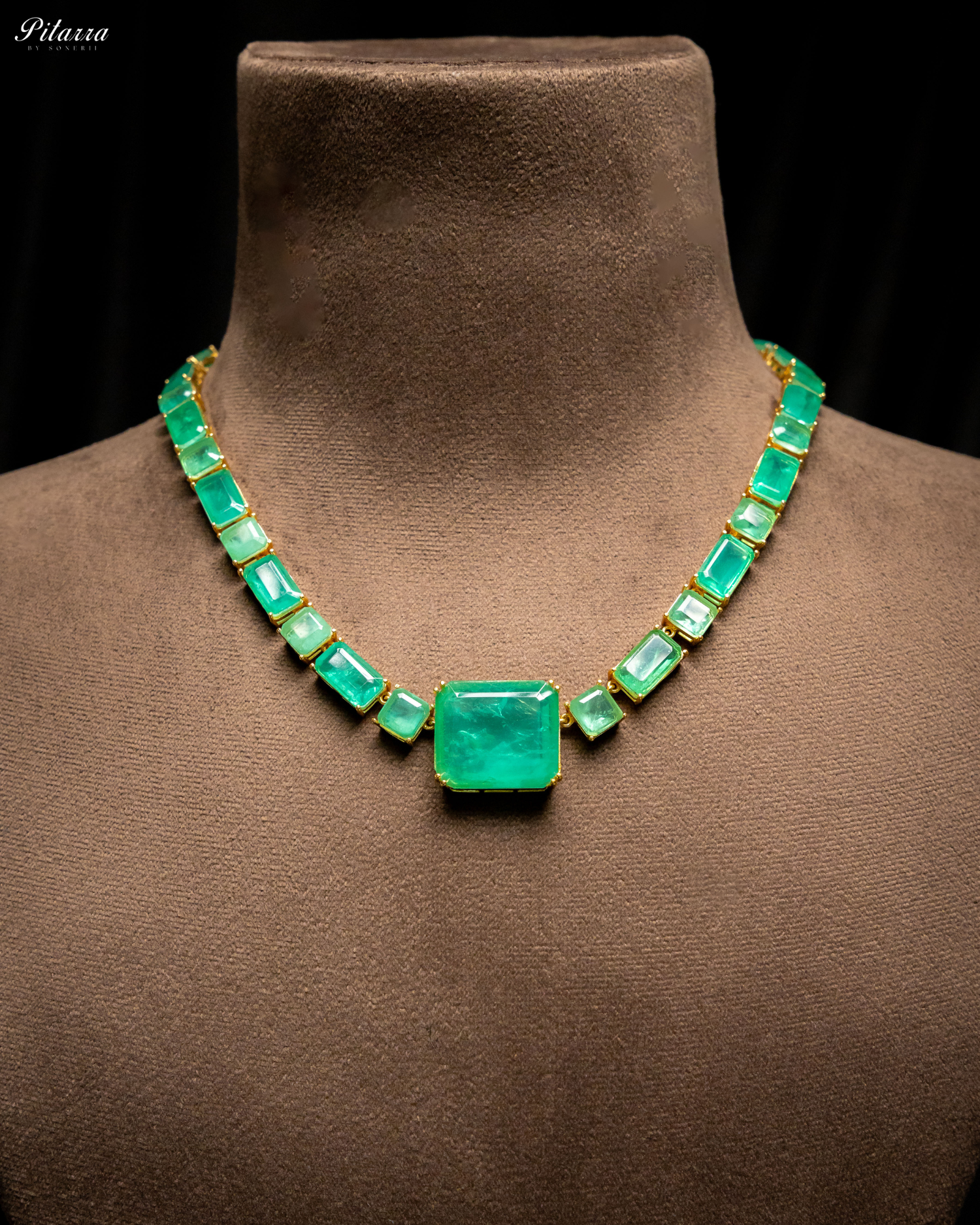 Classic Square Green CZ Necklace Set_Necklace