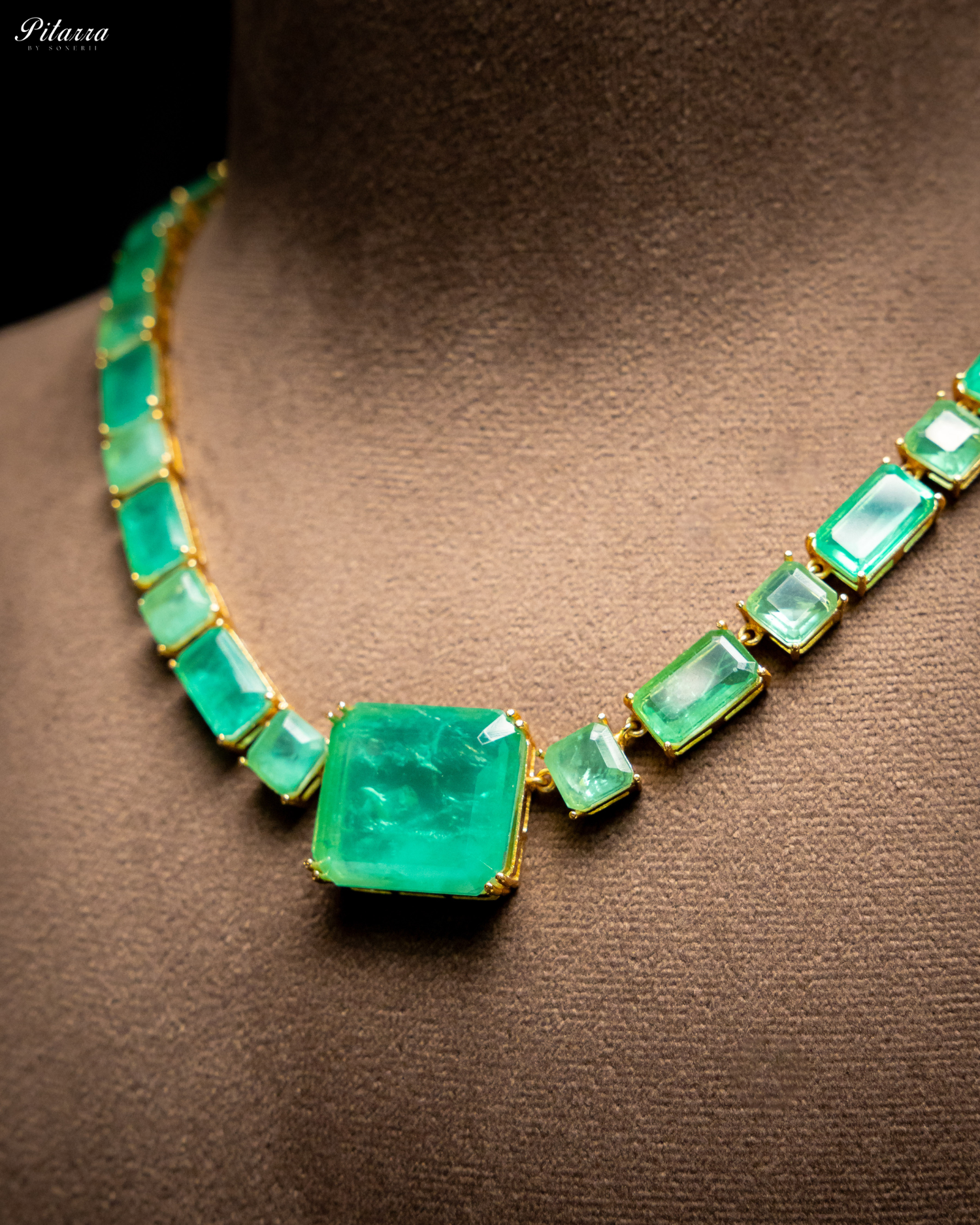 Classic Square Green CZ Necklace Set_Zoom Angle