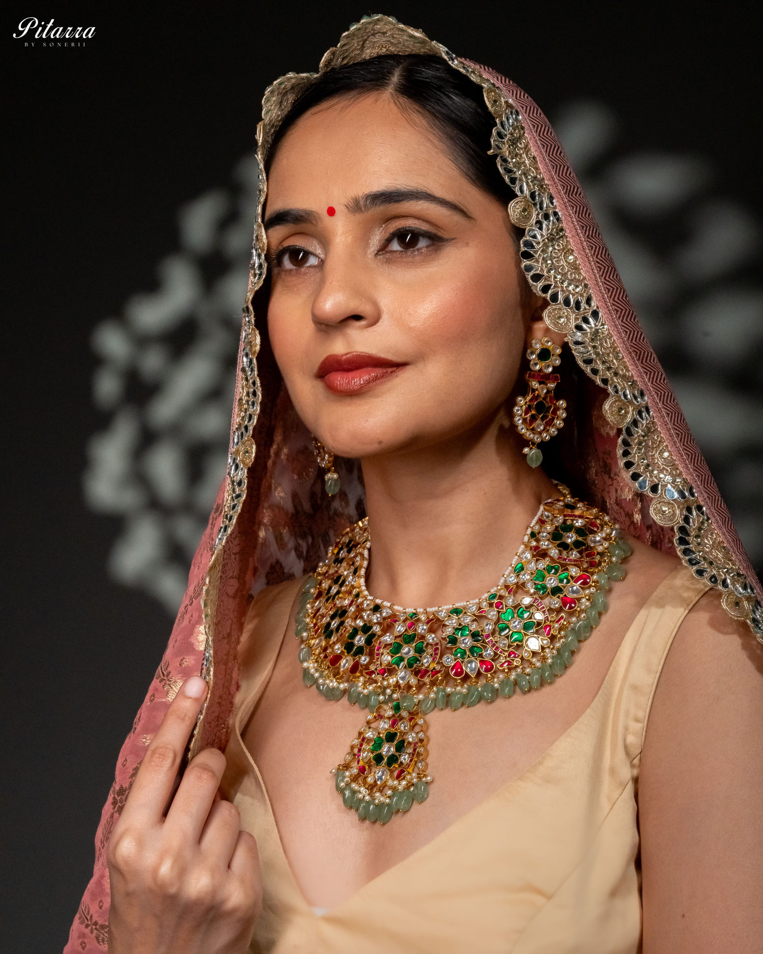 Dazzling Multi Color Kundan Necklace Set Model Side Angle