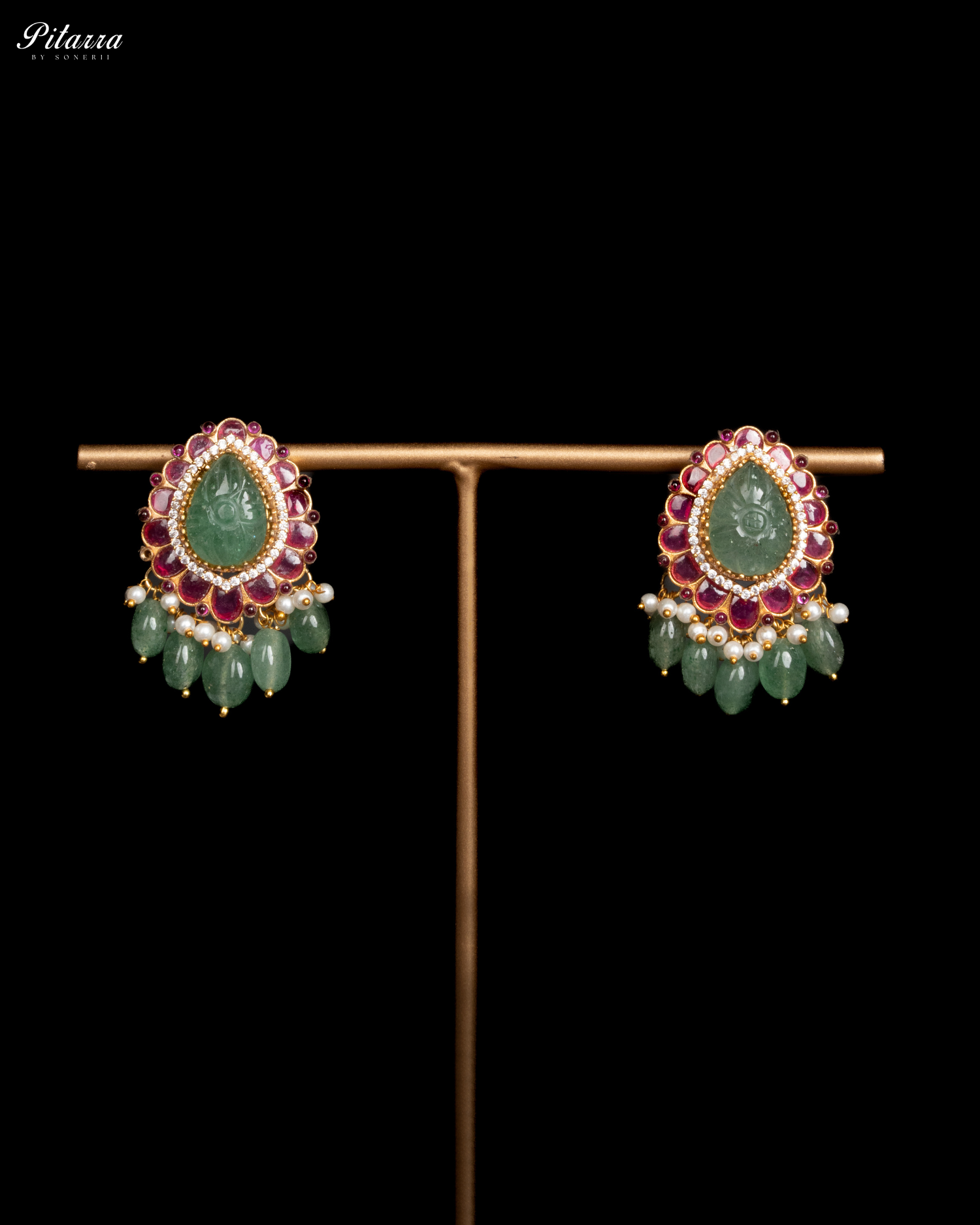 Elegant Kundan Jadau Necklace Set with Emerald Beads_Earrings
