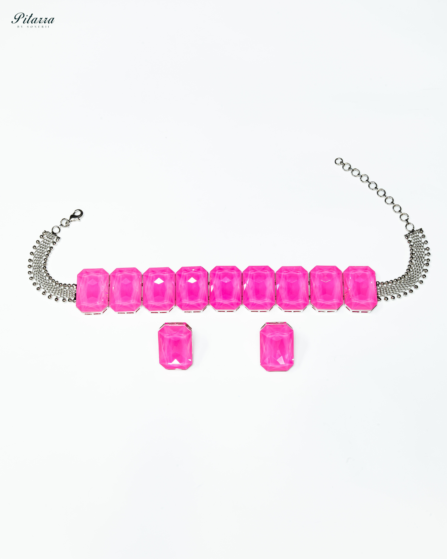 Elite Pink Stone Crystal Choker Set_White Background