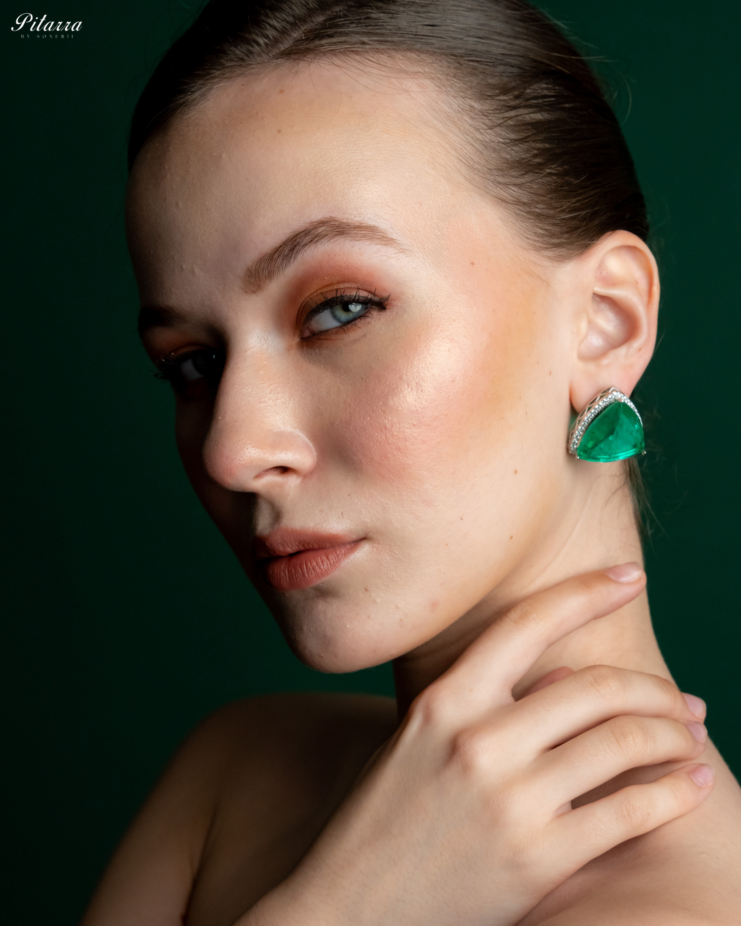 Emerald Green Colored Stone CZ Earrings_Side Pose