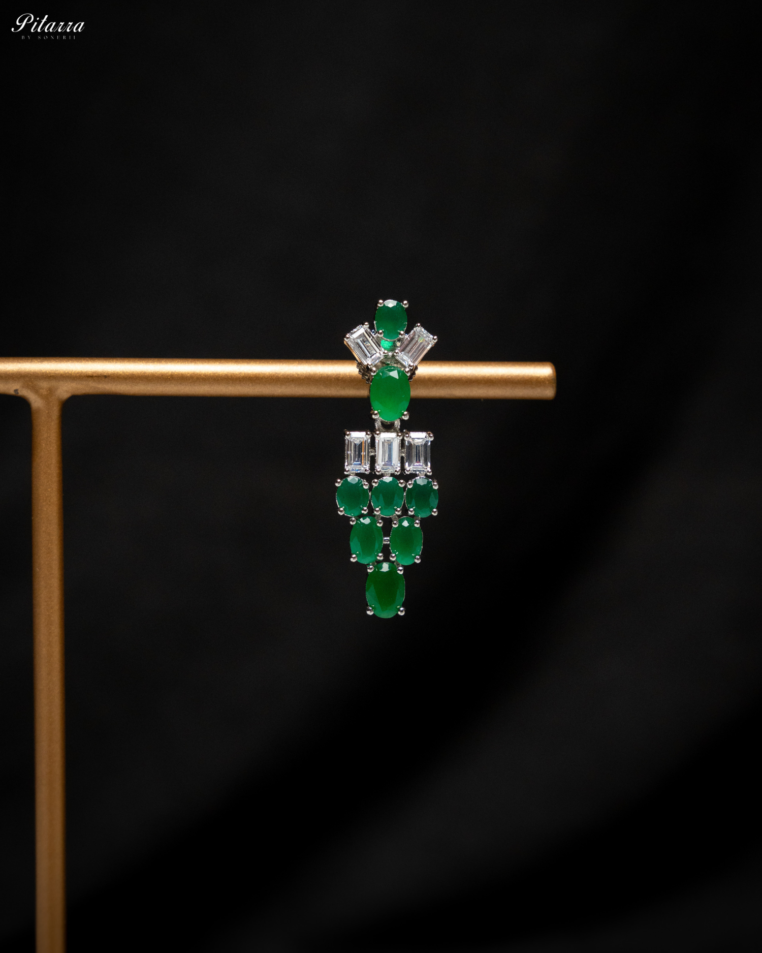 Emerald Green Silver CZ Necklace Set_Zoom Earrings
