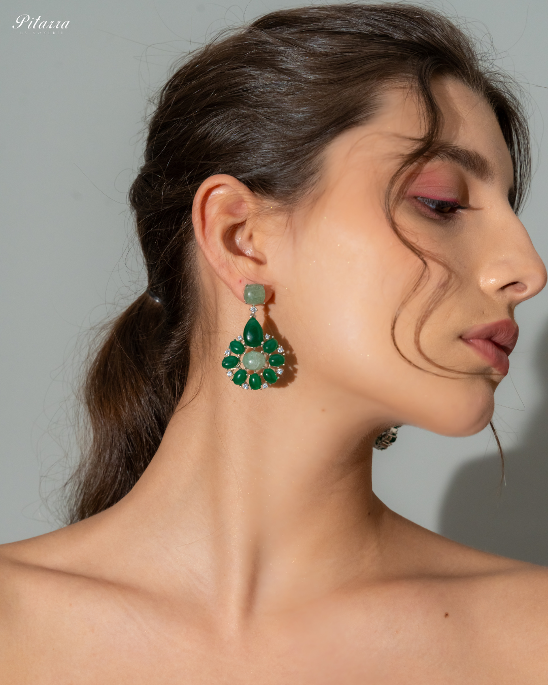 Floral Emerald CZ Earrings_Right Angle