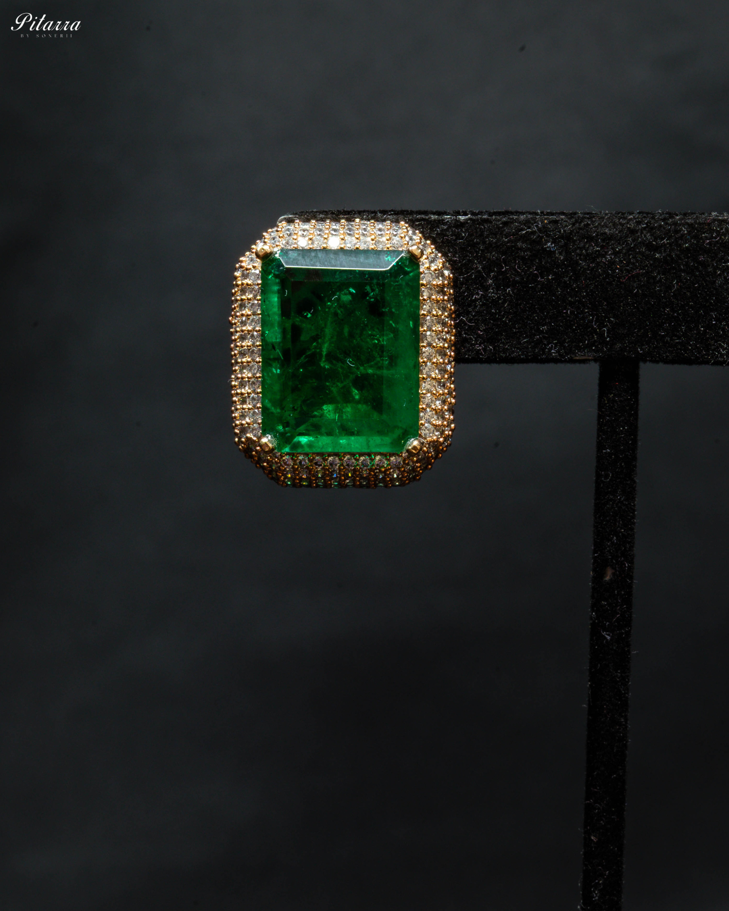 Gold Finish Emerald Stone Zircon Long Necklace Set_ Zoom Earrings