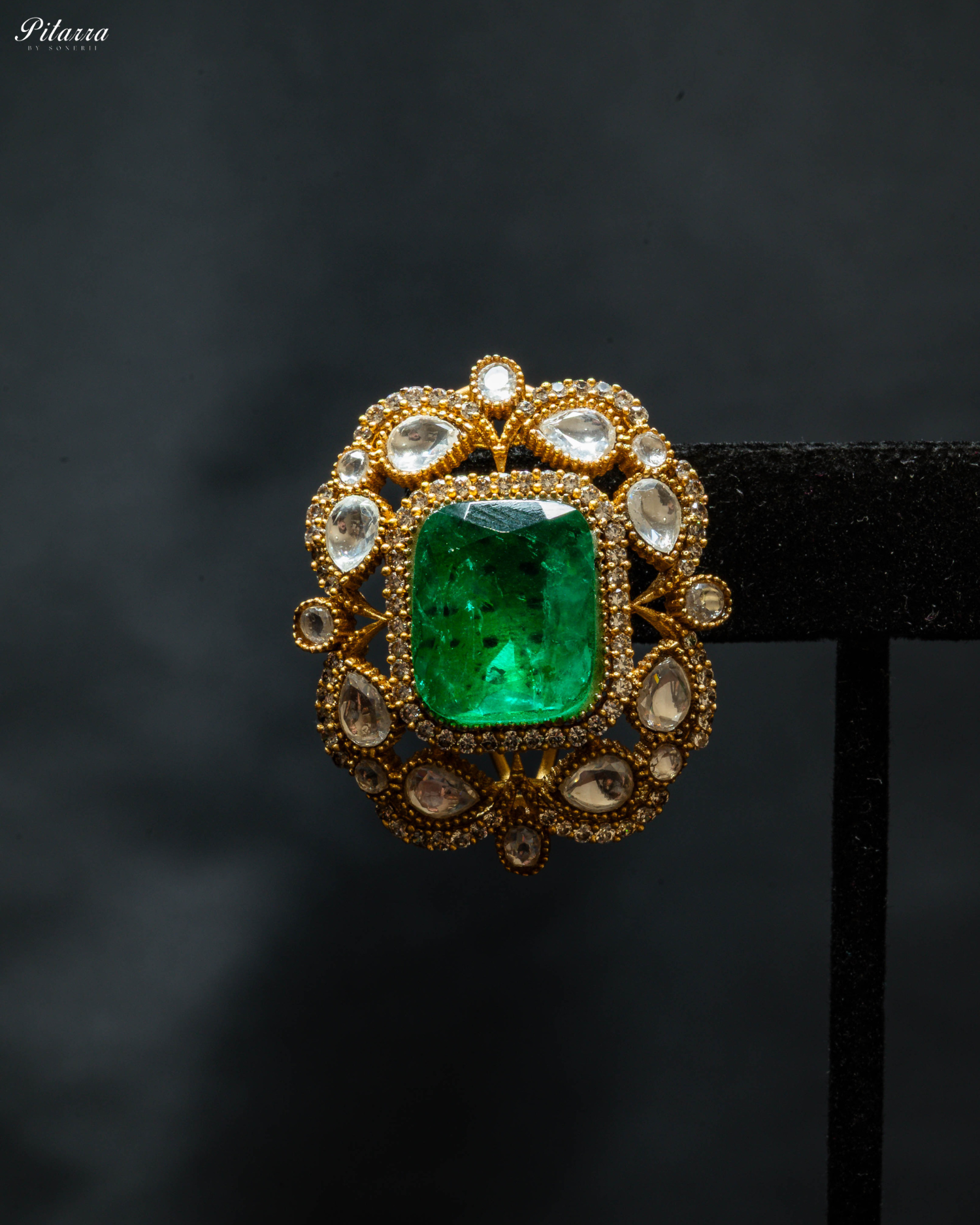 Gold Finish Green Stone Kundan Stud Earrings_Zoom Angle