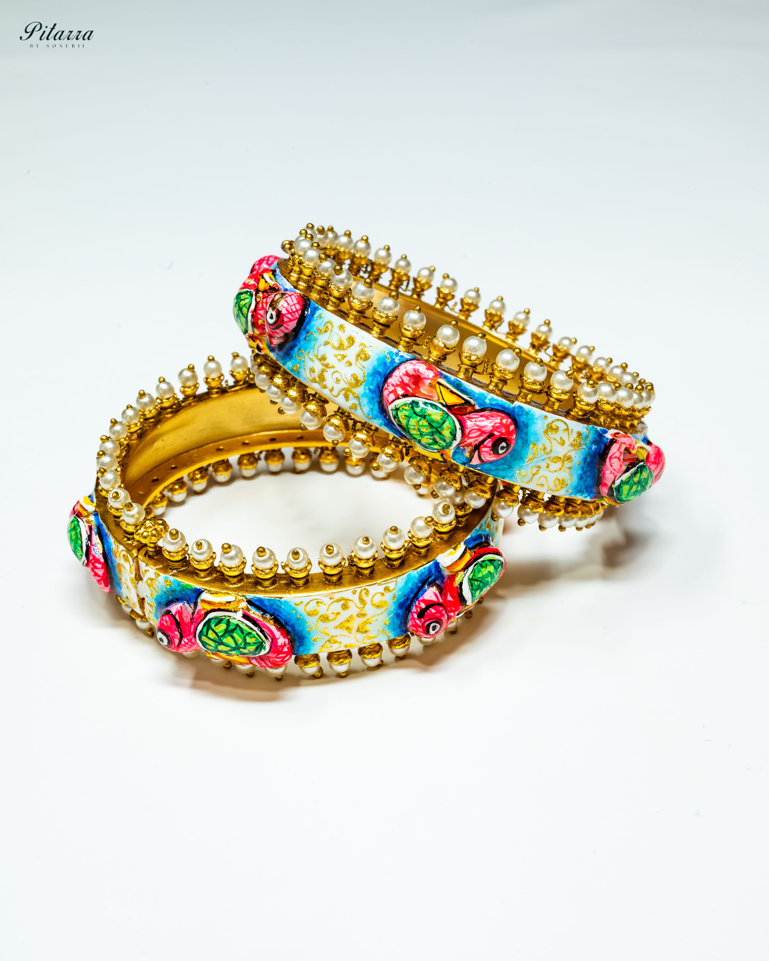 Gold Plated Bird Design Traditional Kundan Bangle_Front Image