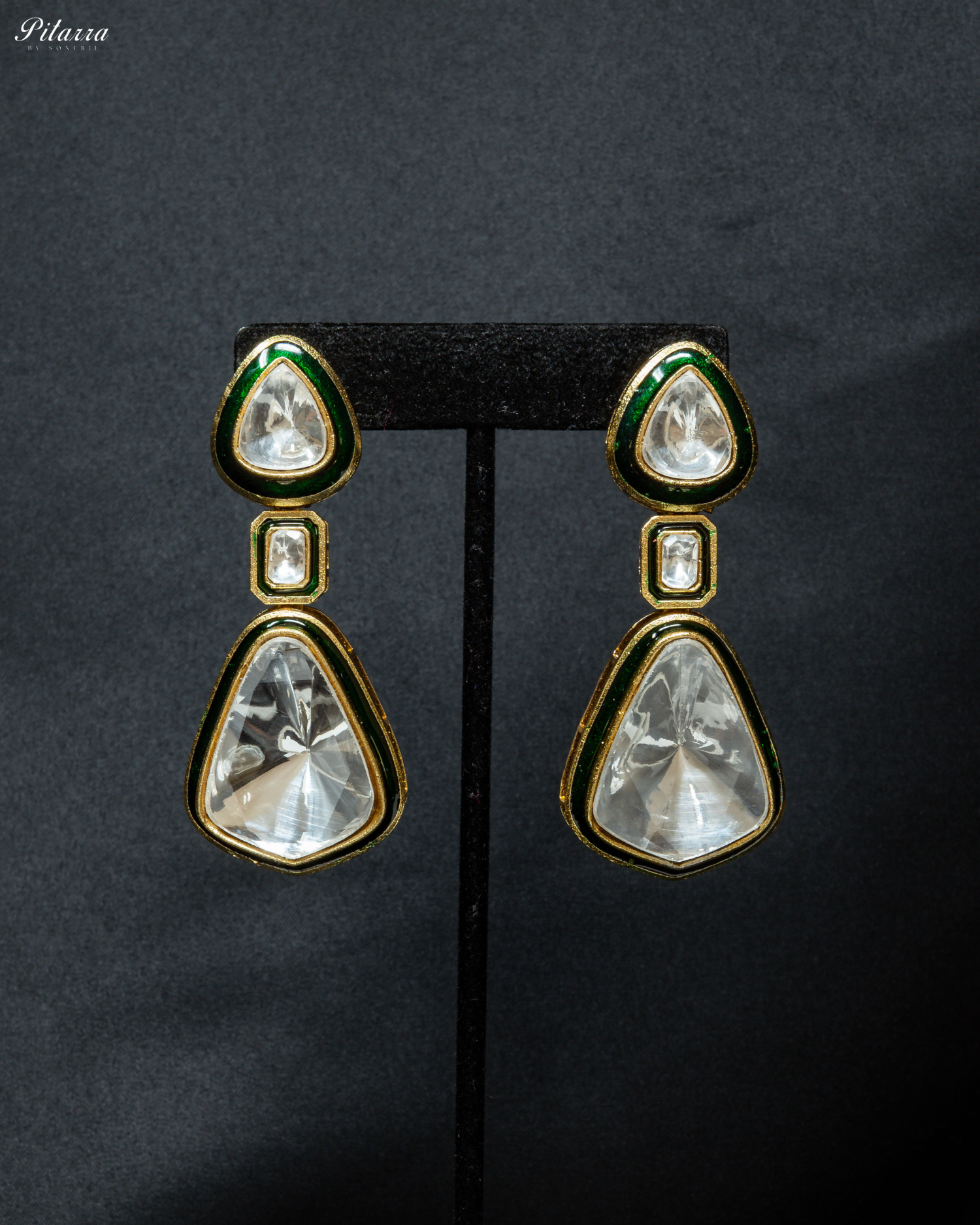Gold Plated Kundan Meenakar Drop Earrings_Front Image