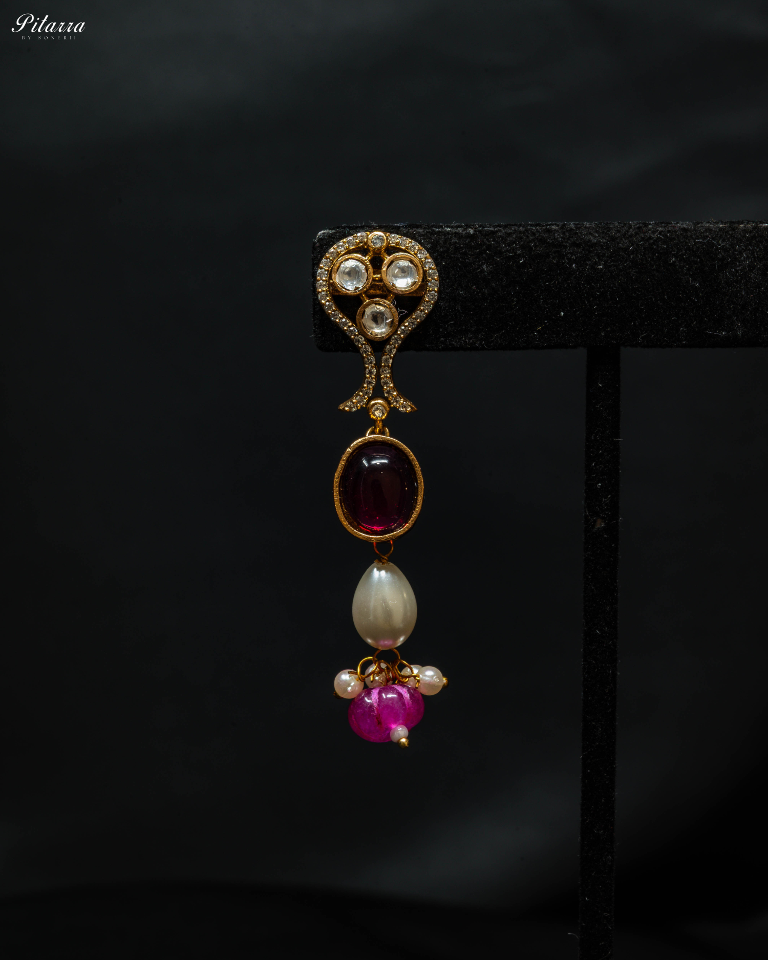 Gold Plated Pink Meenakari Kundan Necklace Set_Zoom Earrings