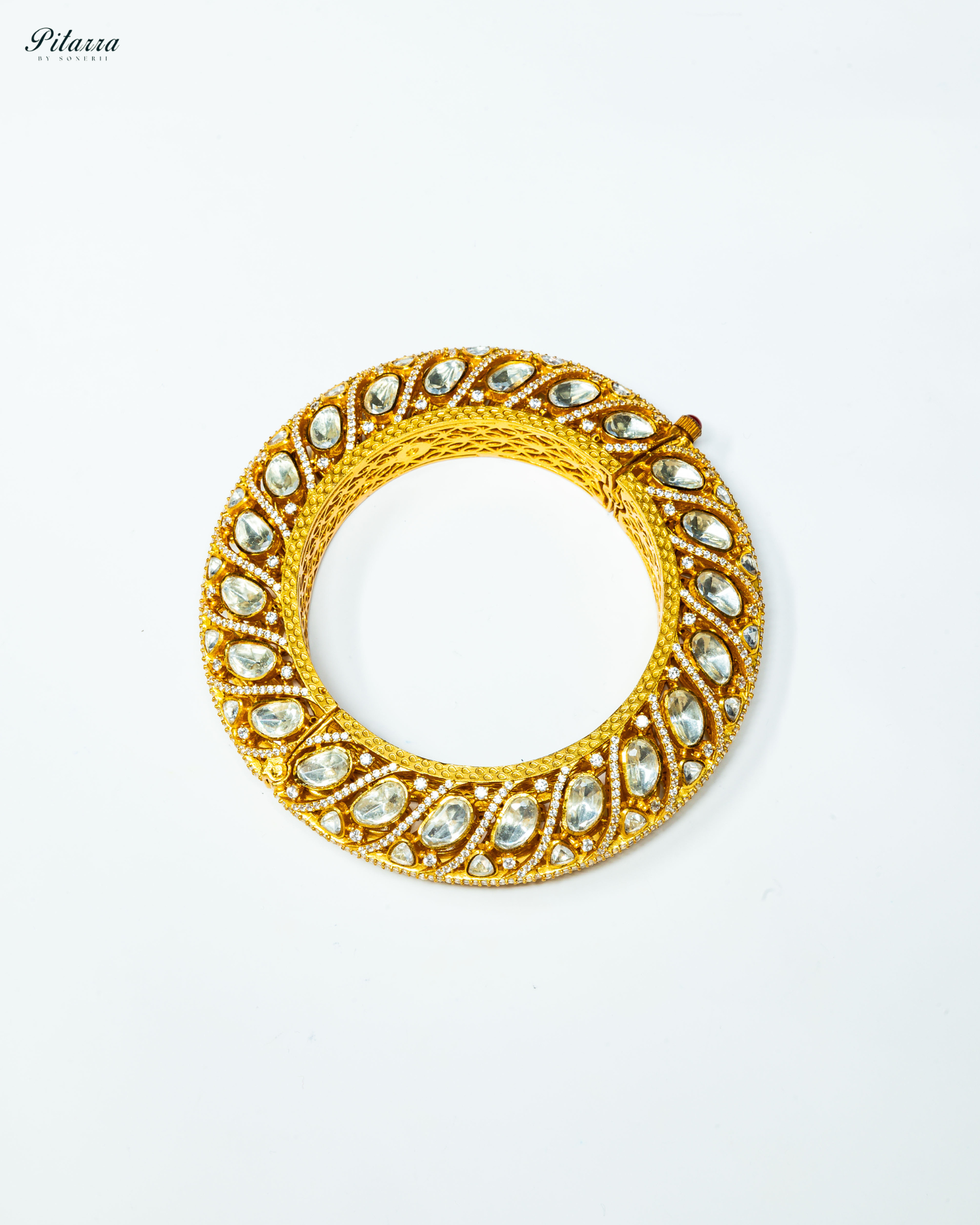 Gold Plated Stone Studded Kundan Bangle_Side Angle