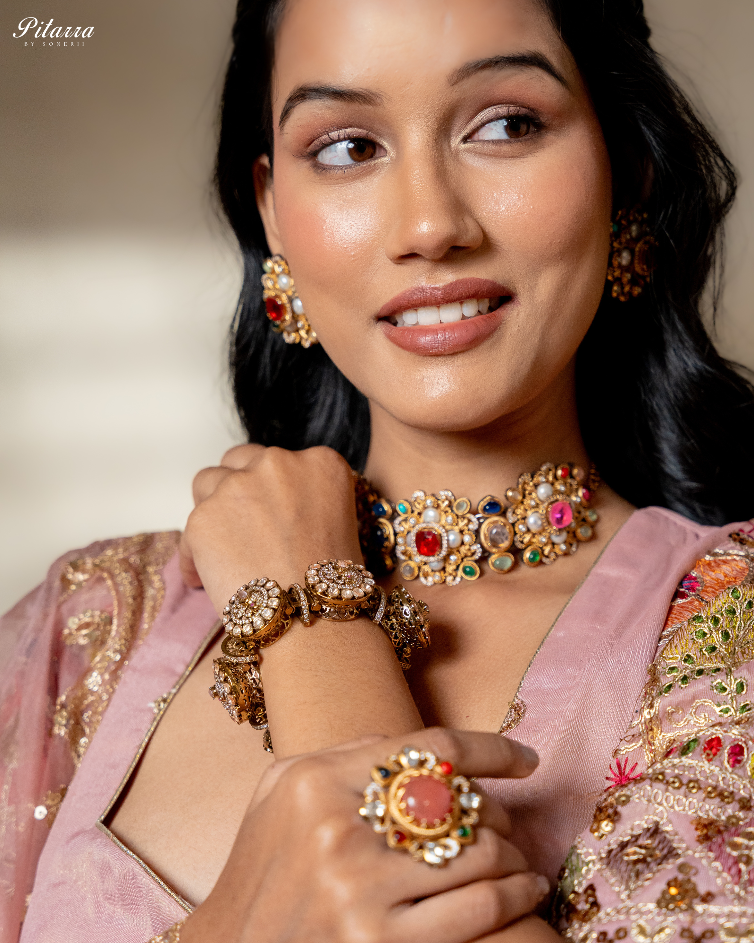 Golden Traditional Kundan Jadau Bangle_Pose