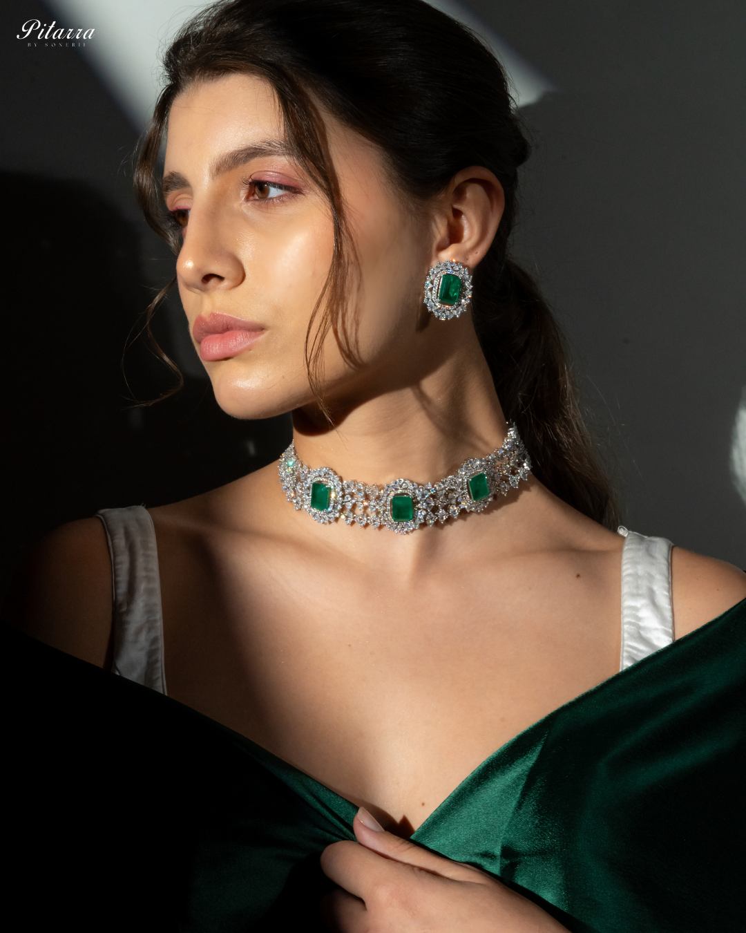 Green Cubic Zircon Choker Set_Side