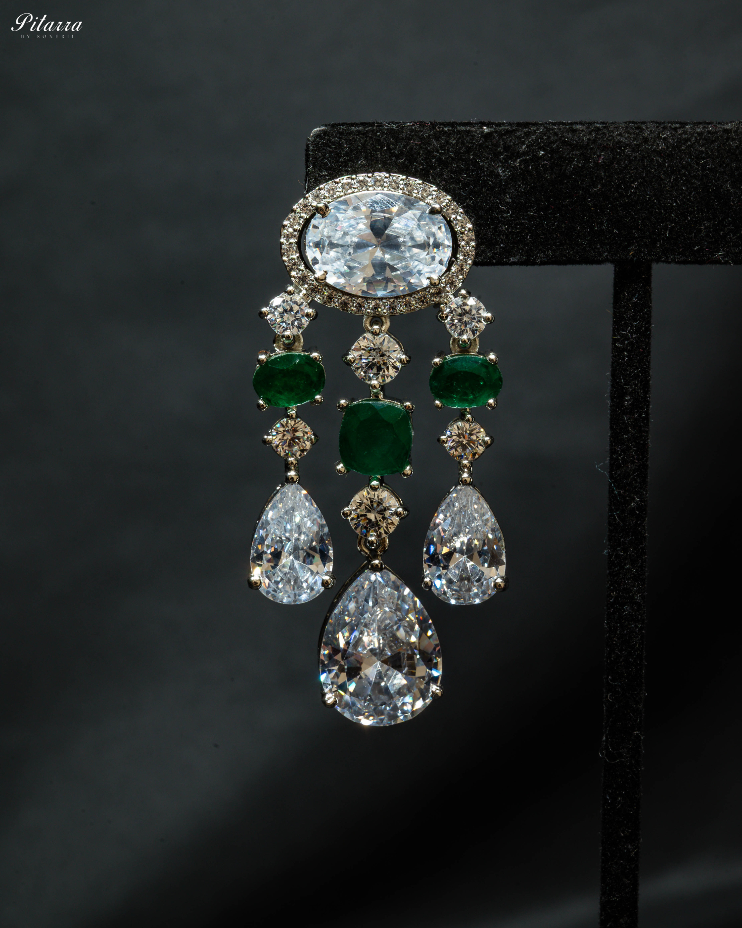 Green Cubic Zirconia Danglar Earrings_Zoom Image
