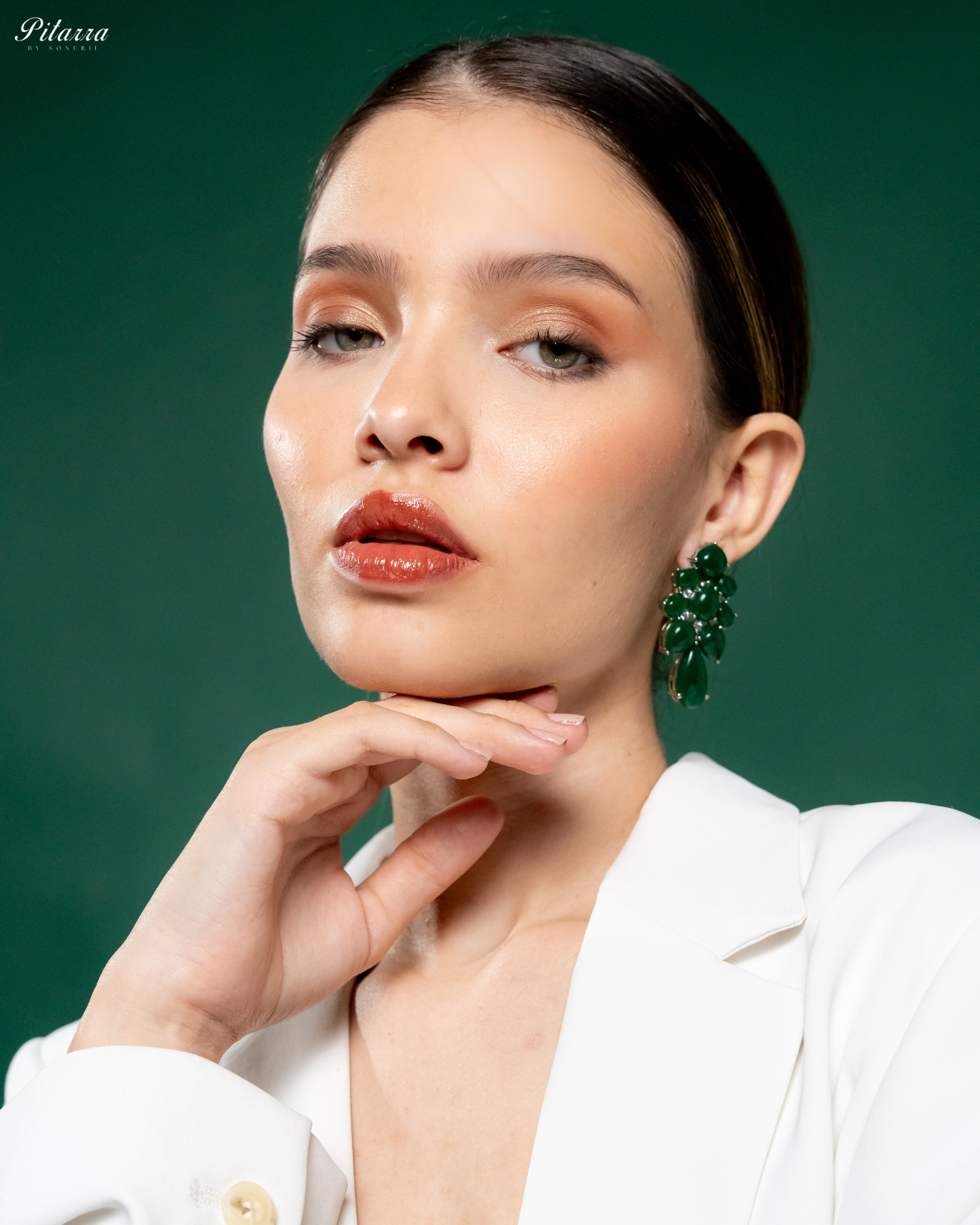 Green Doublet Drop Earrings_Side Angle