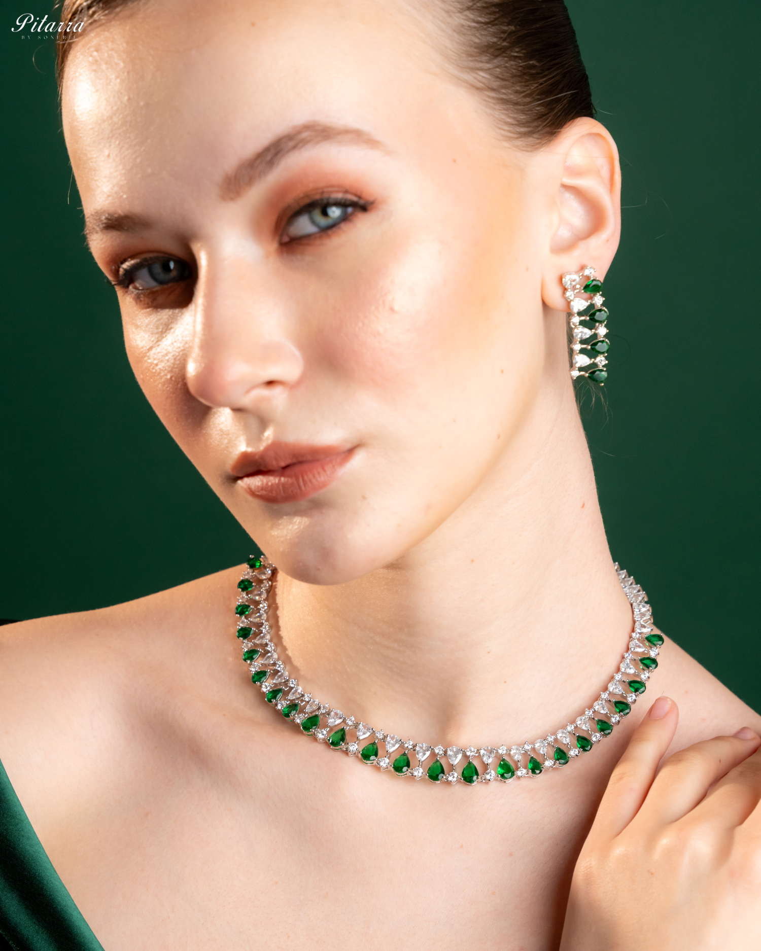 Green Drop CZ Necklace Set_Side