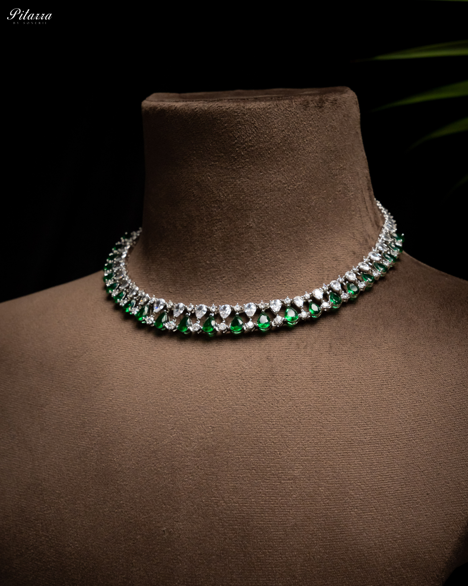 Green Drop CZ Necklace Set_Side Angle