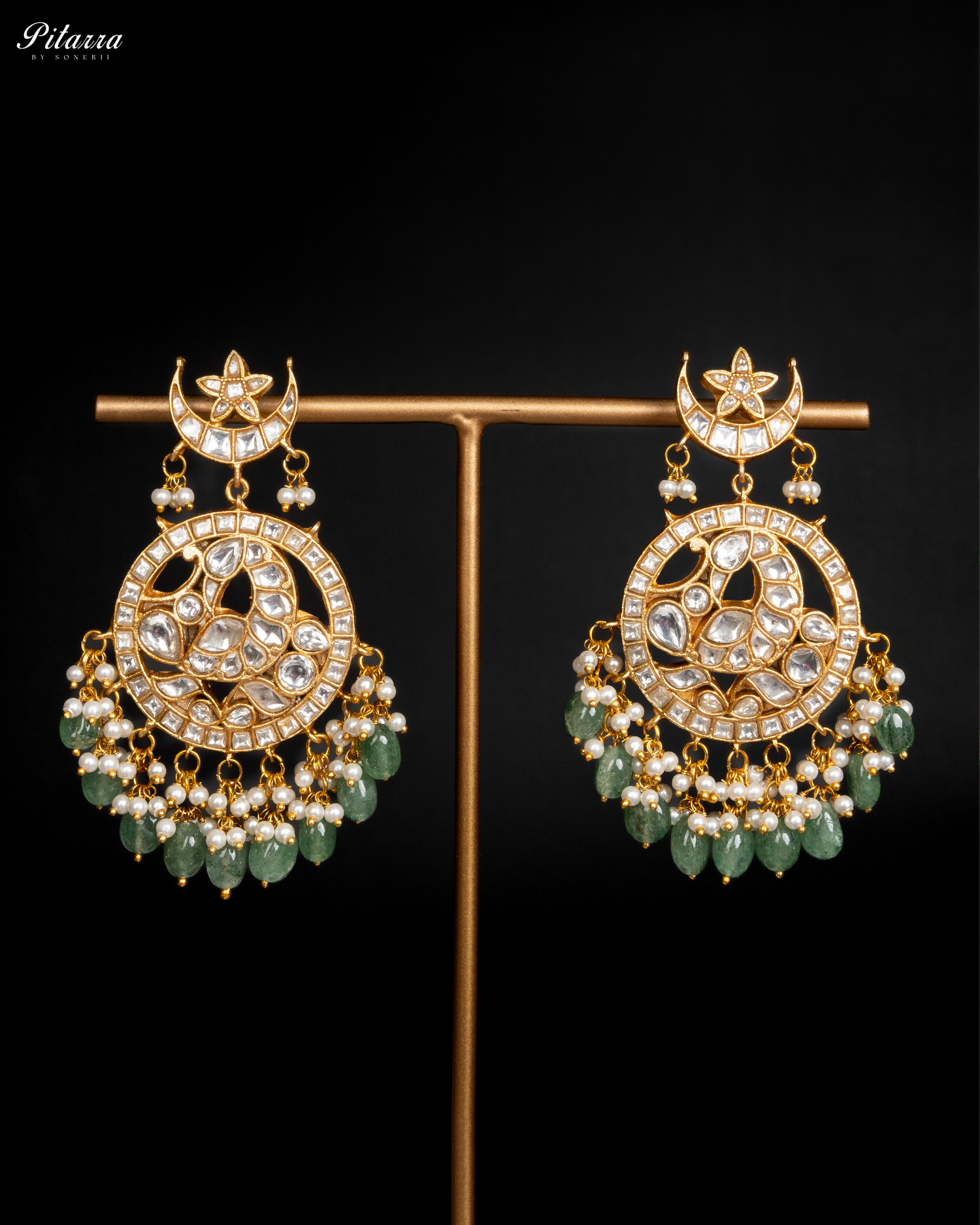 Green Gold Plated Jadau Traditional Kundan Necklace Set Earrings