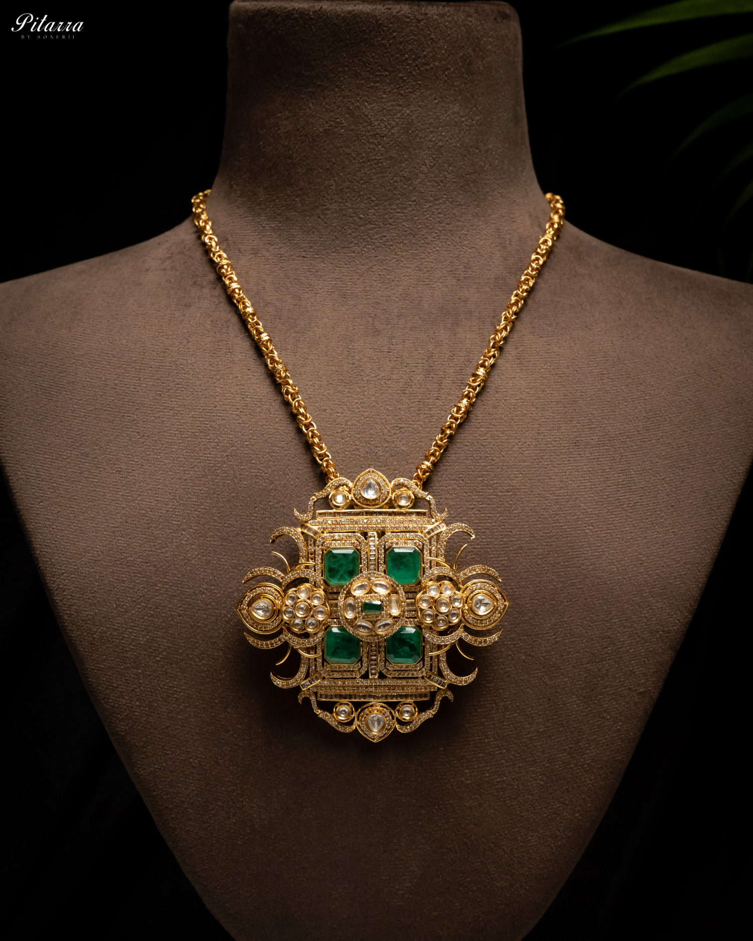 Green Moissanite Stone Long Necklace Set_Necklace