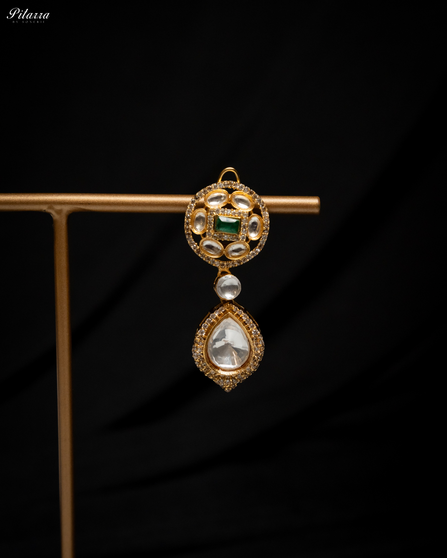 Green Moissanite Stone Long Necklace Set_Zoom Earrings