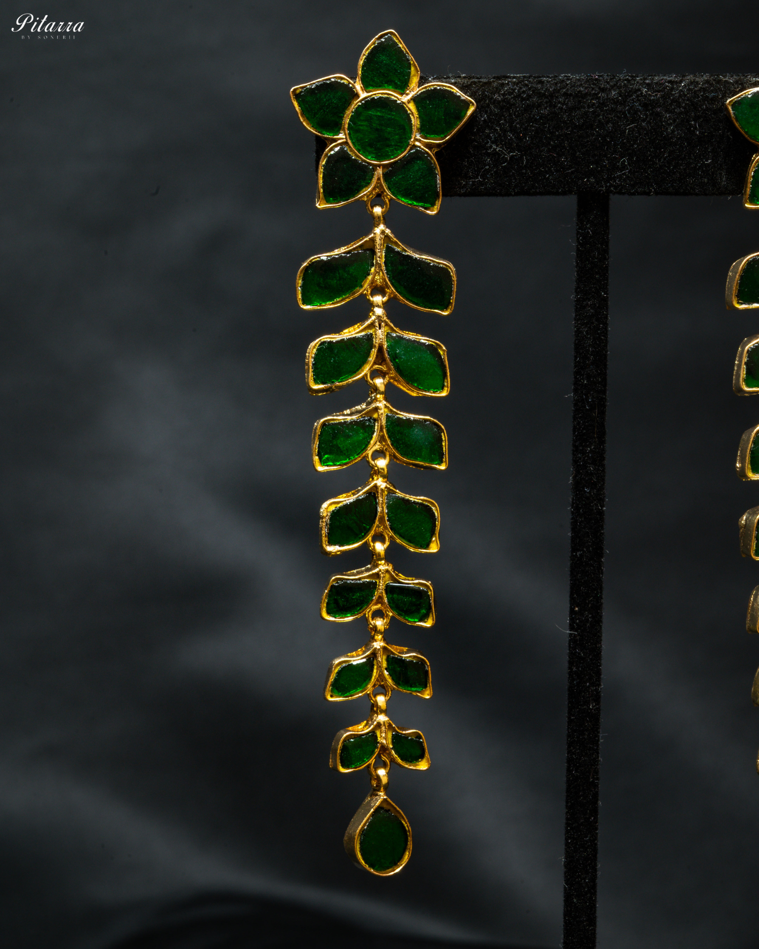 Green Stone Kundan Long Earring Dangler_Zoom Angle