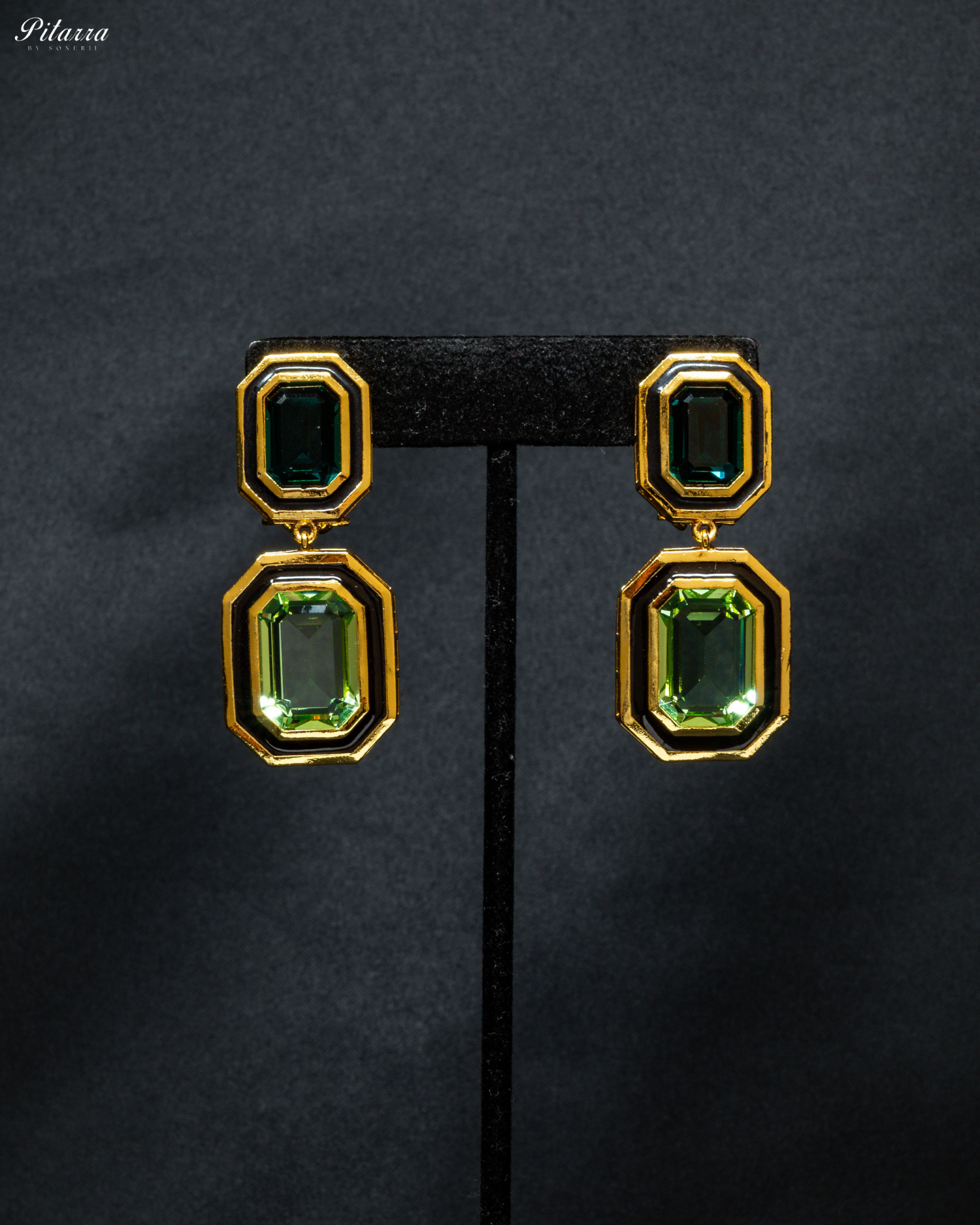 Green Two Tone Crystal Earrings_Front Image