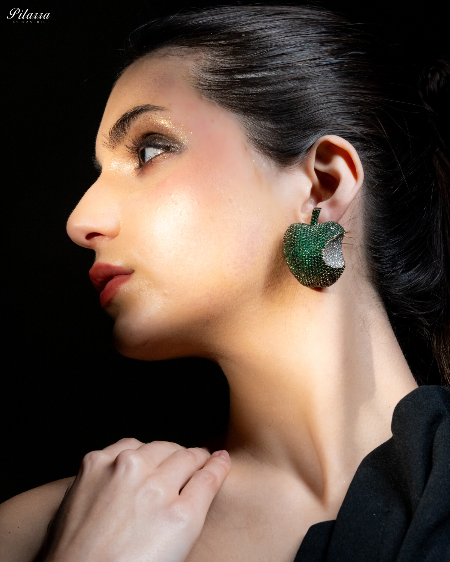 Green Victorian Polish Earrings_Side Pose
