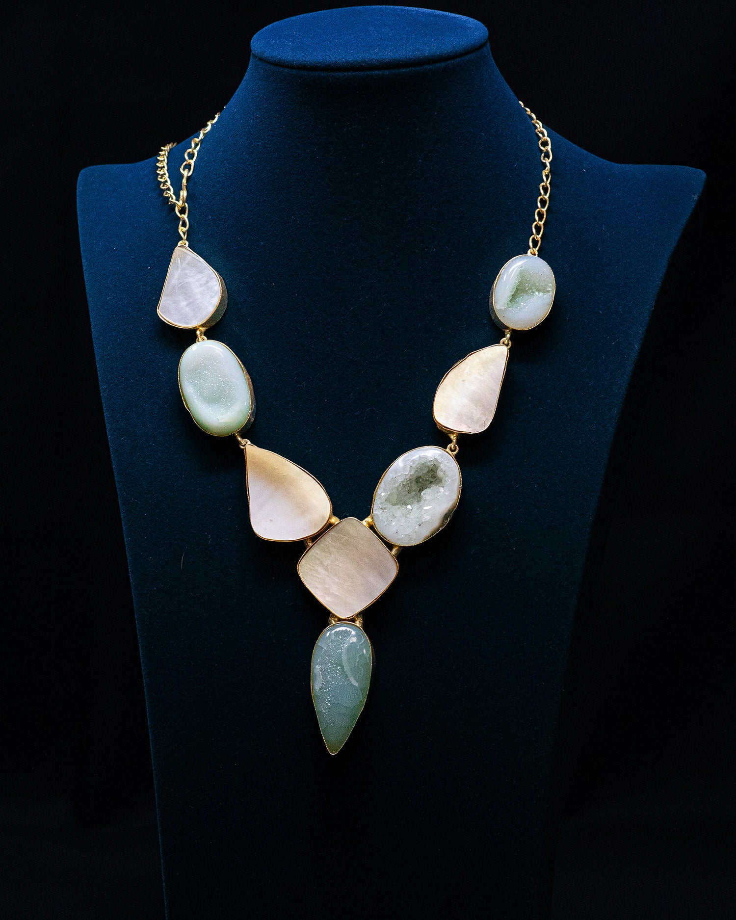 Green Drop Sculptural Stone Long Statement Necklace Set
