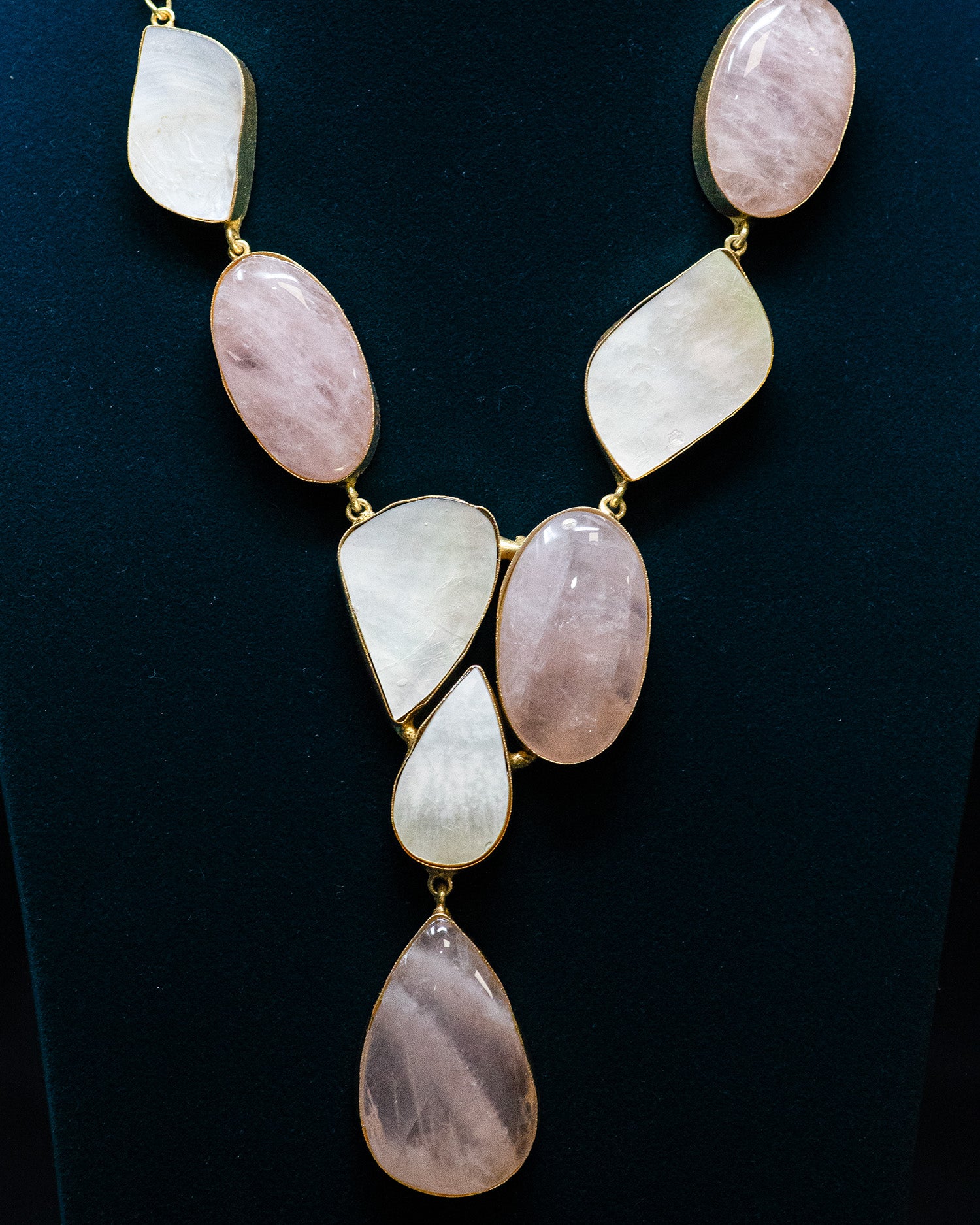 Peach Drop Sculptural Stone Long Statement Necklace Set