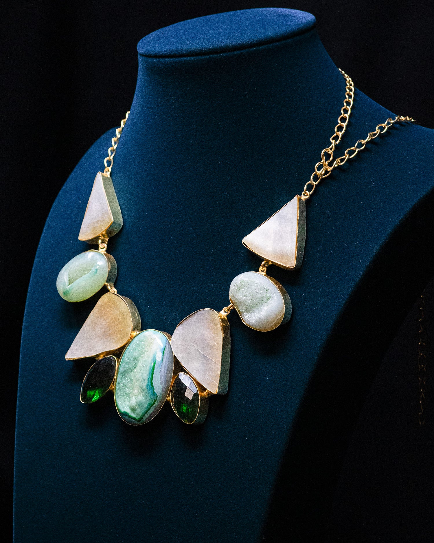 Green Drop Multi Sculptural Stone Statement Necklace Set