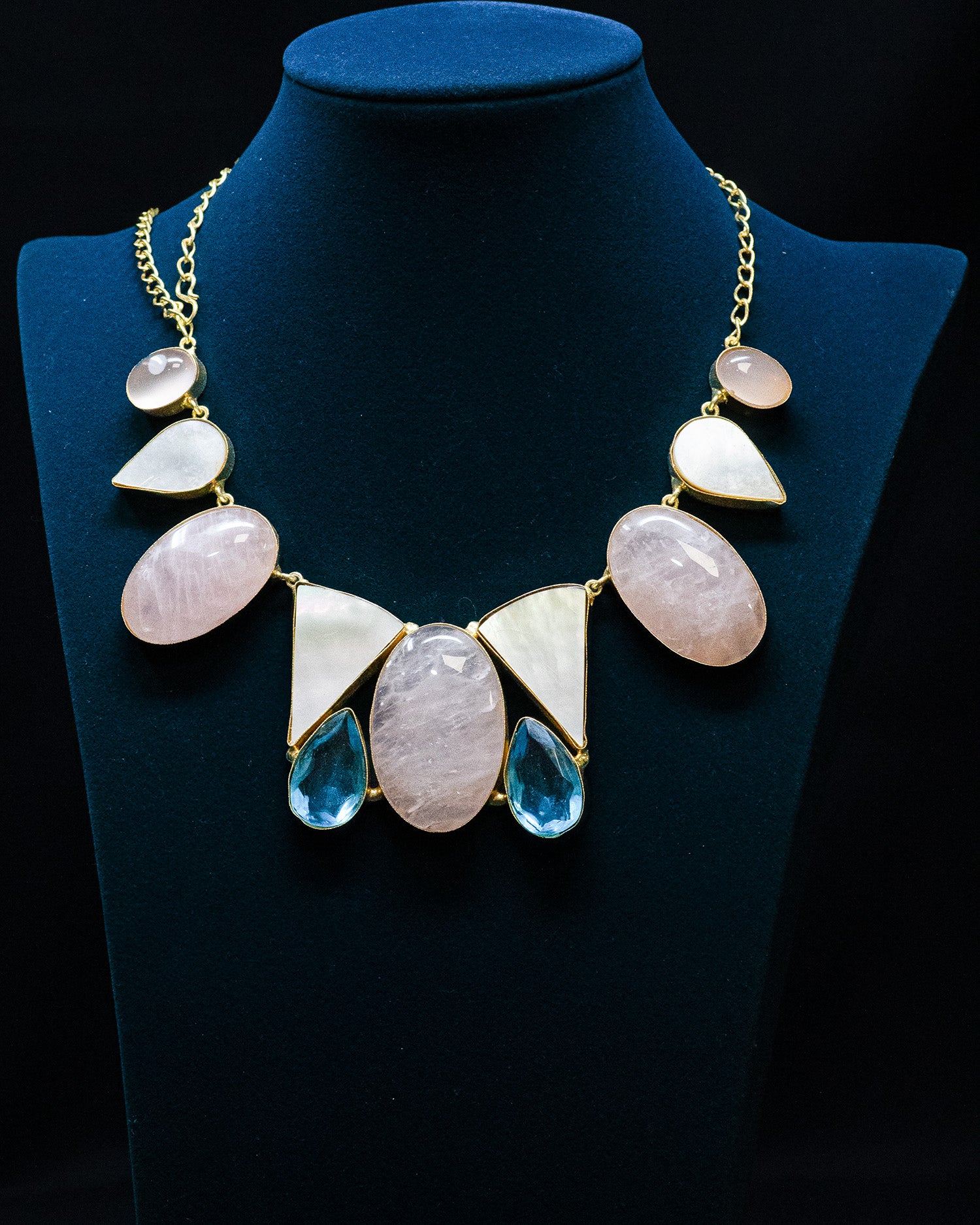 Peach and Blue Drop Sculptural Stone Statement Necklace Set