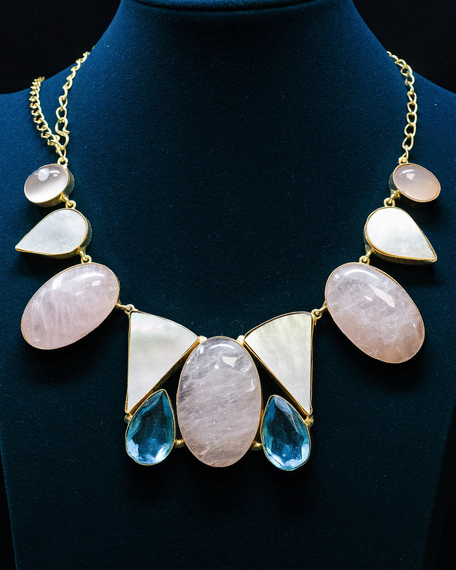Peach and Blue Drop Sculptural Stone Statement Necklace Set