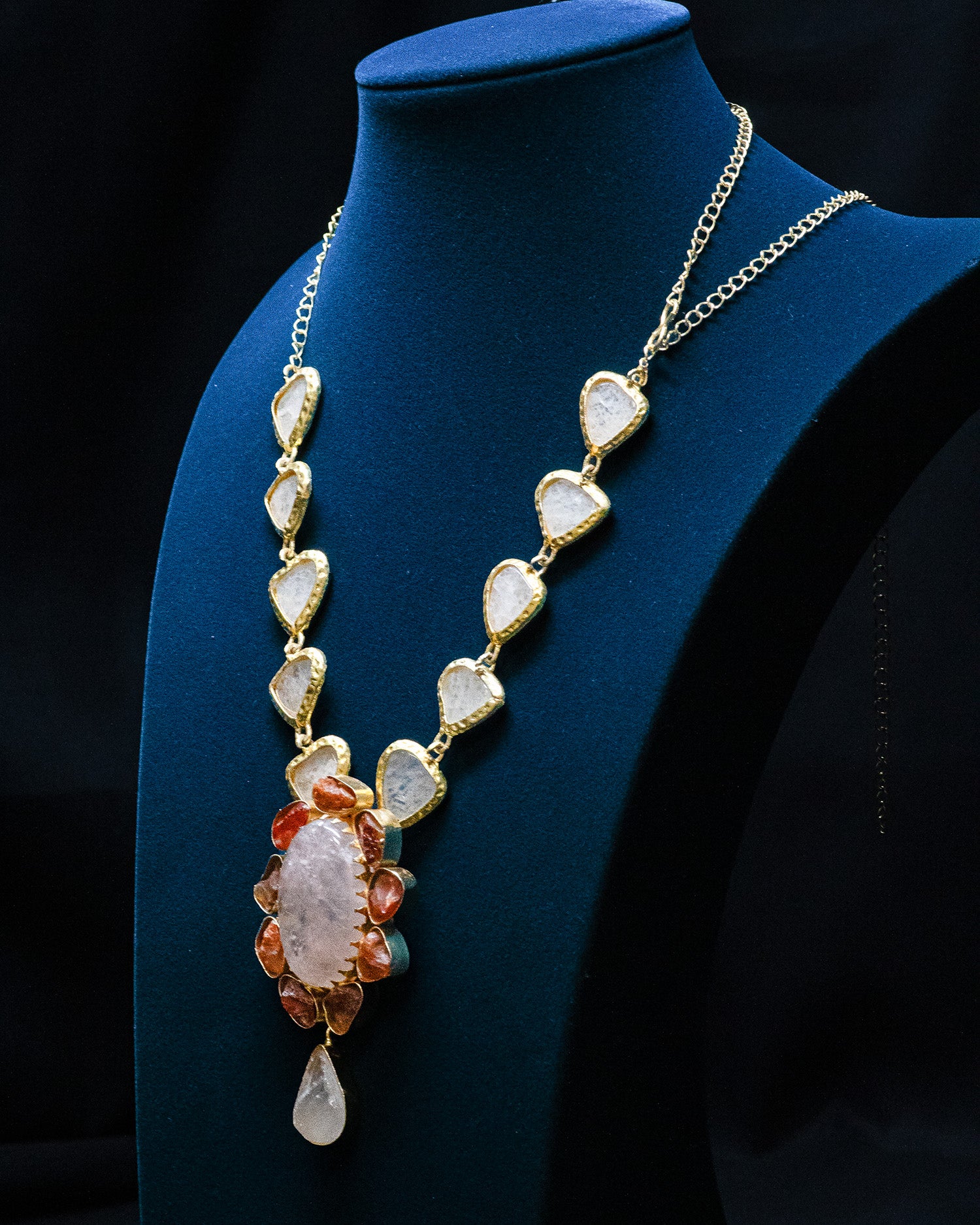 White and Red Raw Stone Statement Necklace