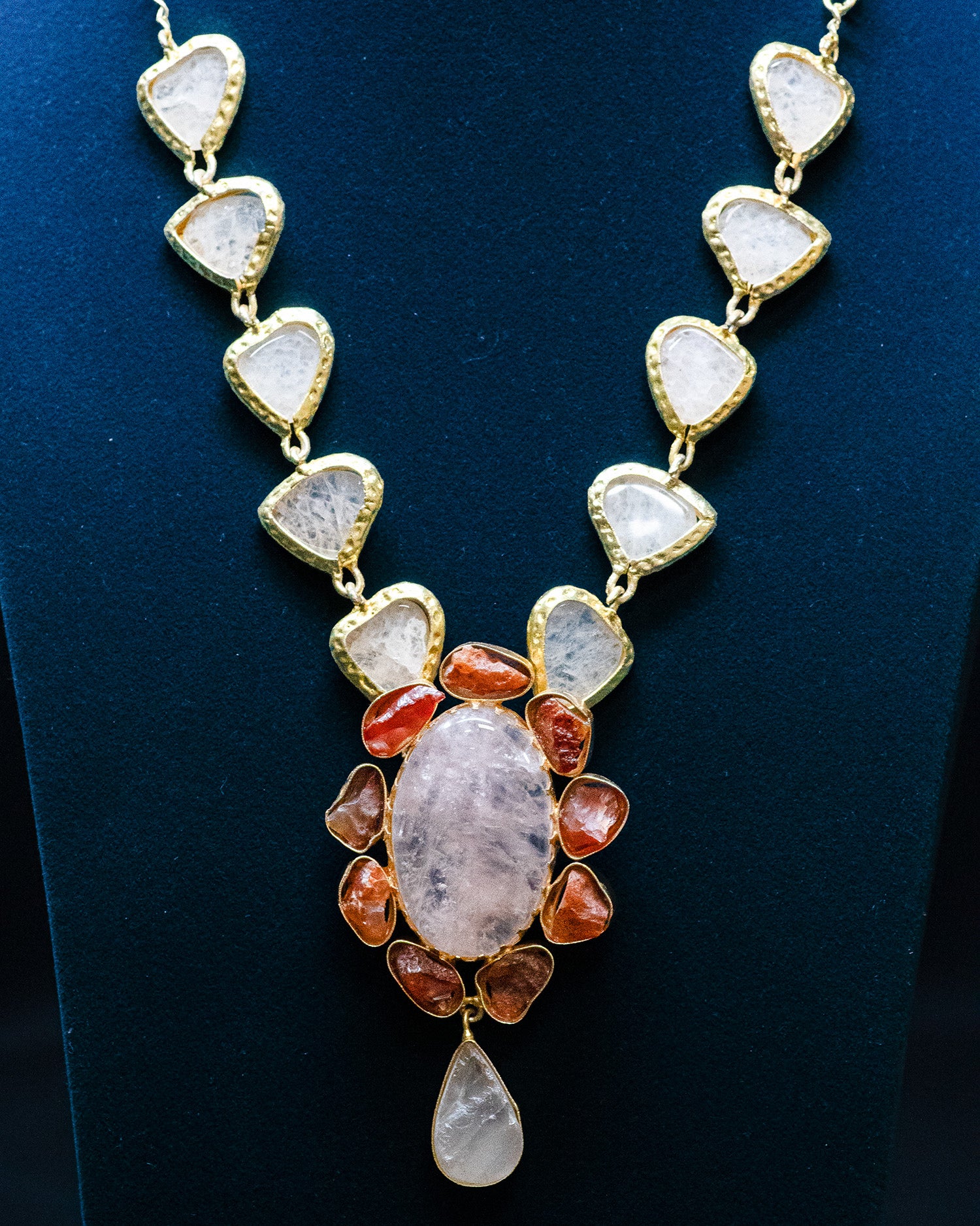 White and Red Raw Stone Statement Necklace