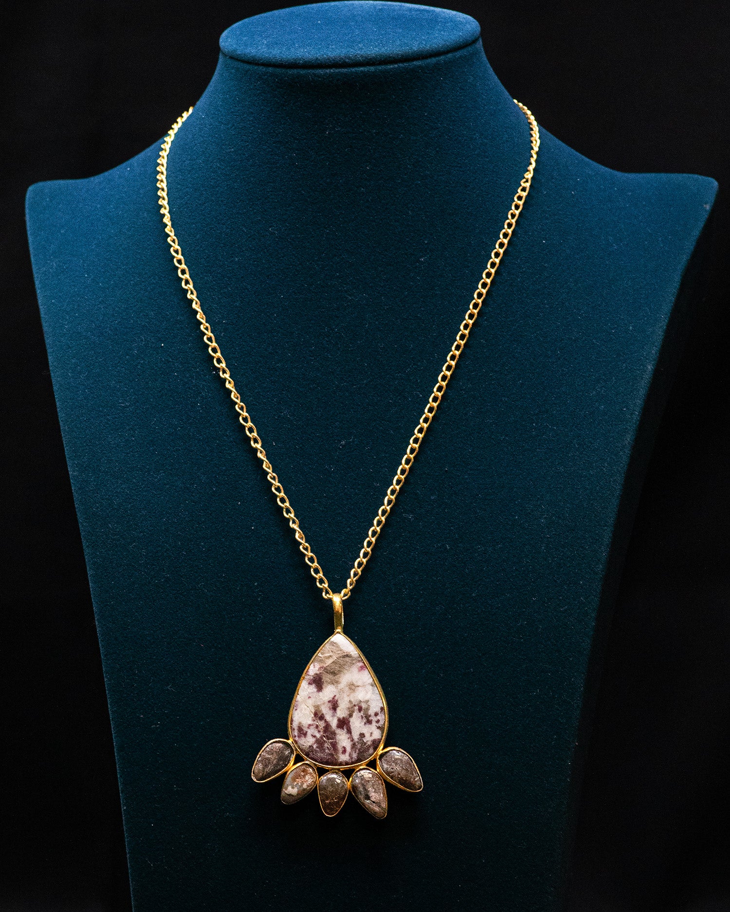 Purple Dots Raw Stone Teardrop Drop Pendant